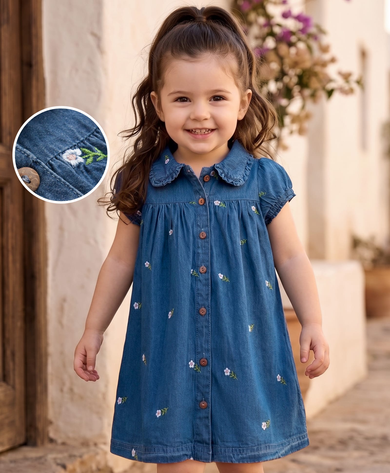 Babyhug Cotton Woven One Piece Dresses / Frocks with Peter Pan Collar and All Over Prints Navy Blue 4-5 Years-image-13