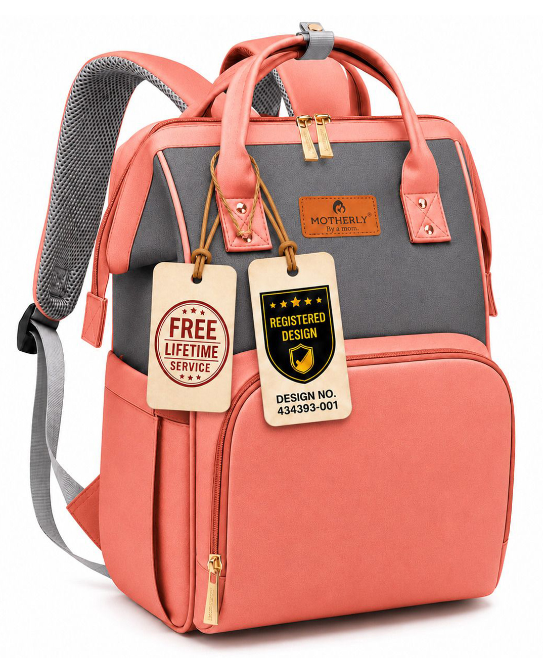 Motherly Crown Melange Fabric Diaper Bag for Mothers for Travel With Warranty(Pink & Grey)-picture-10
