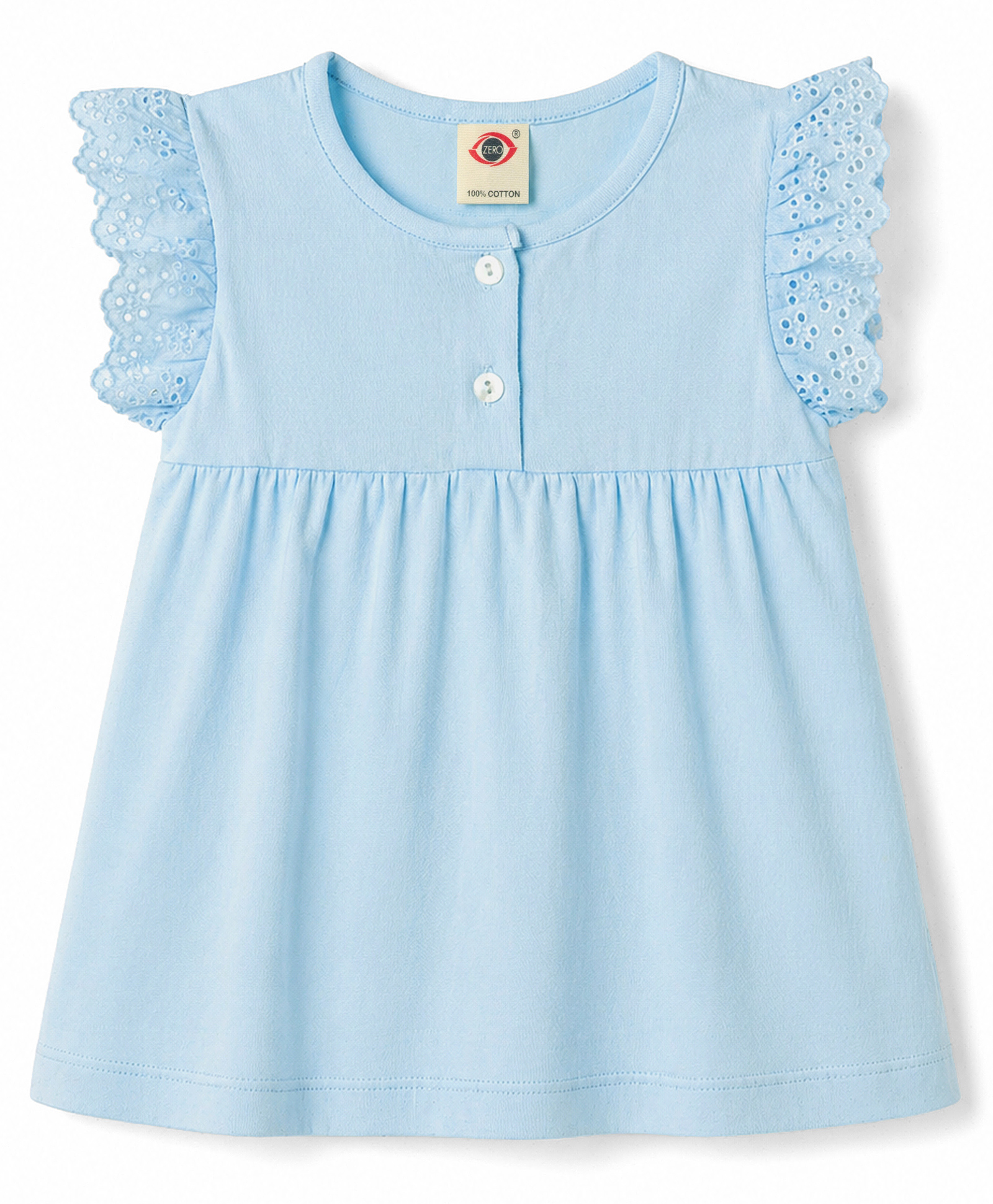 Zero Sinker Knit Half Sleeves Solid Frock - Light Blue-picture-12