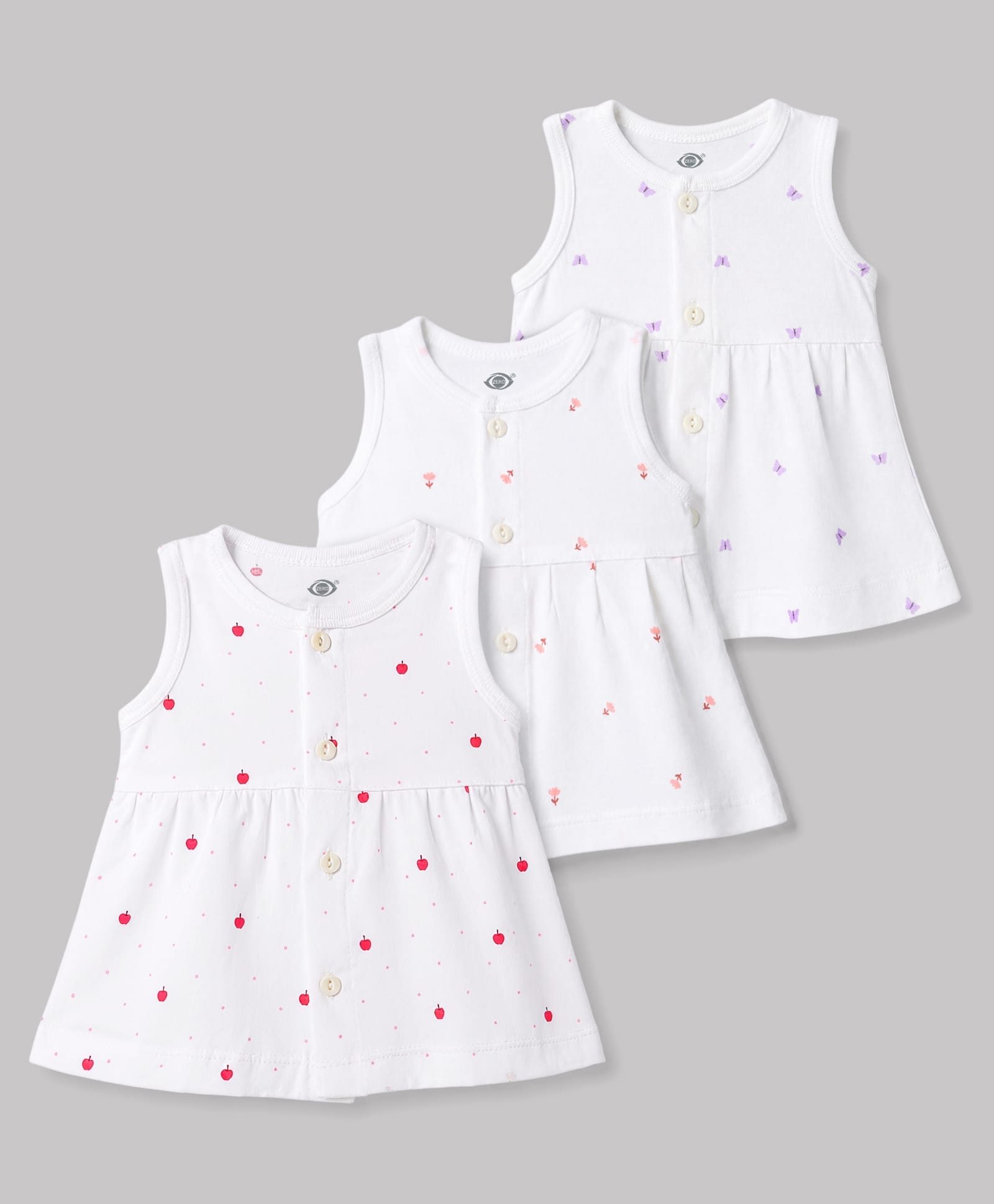 Zero Cotton Knit One Piece Dresses/Frocks Sleeveless Sinker Apple AOP S Multi Color 0-1 Month-picture-25