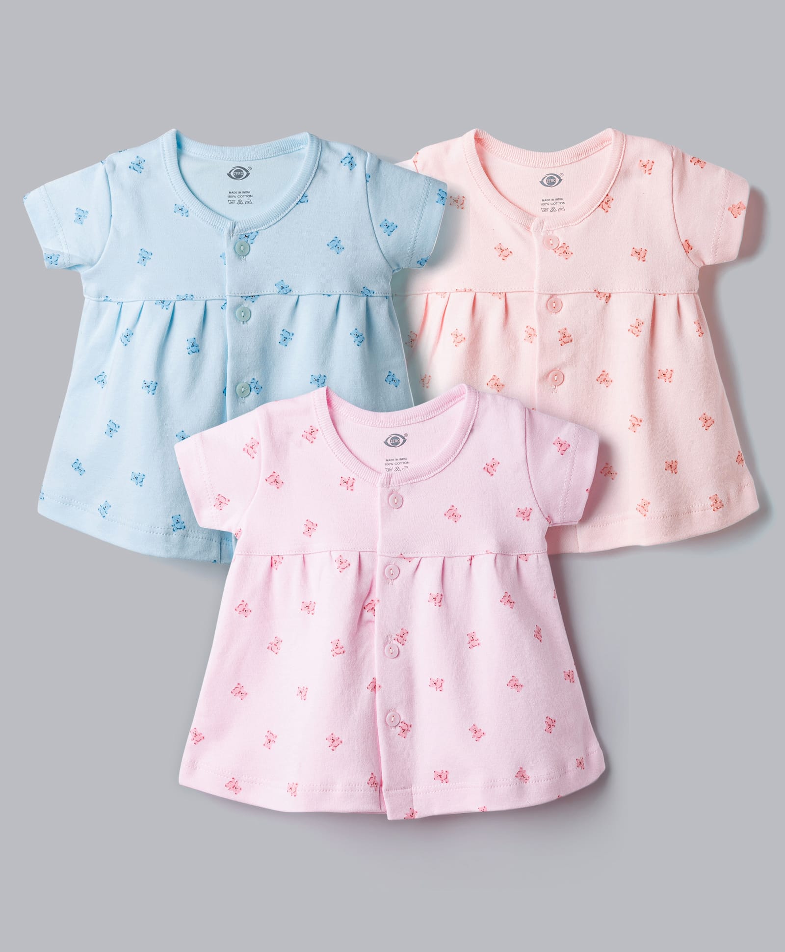 Zero Cotton Knit One Piece Dresses Half Sleeves Round Neck Multicolour Combo S Multi Color 0-1 Month-image-30