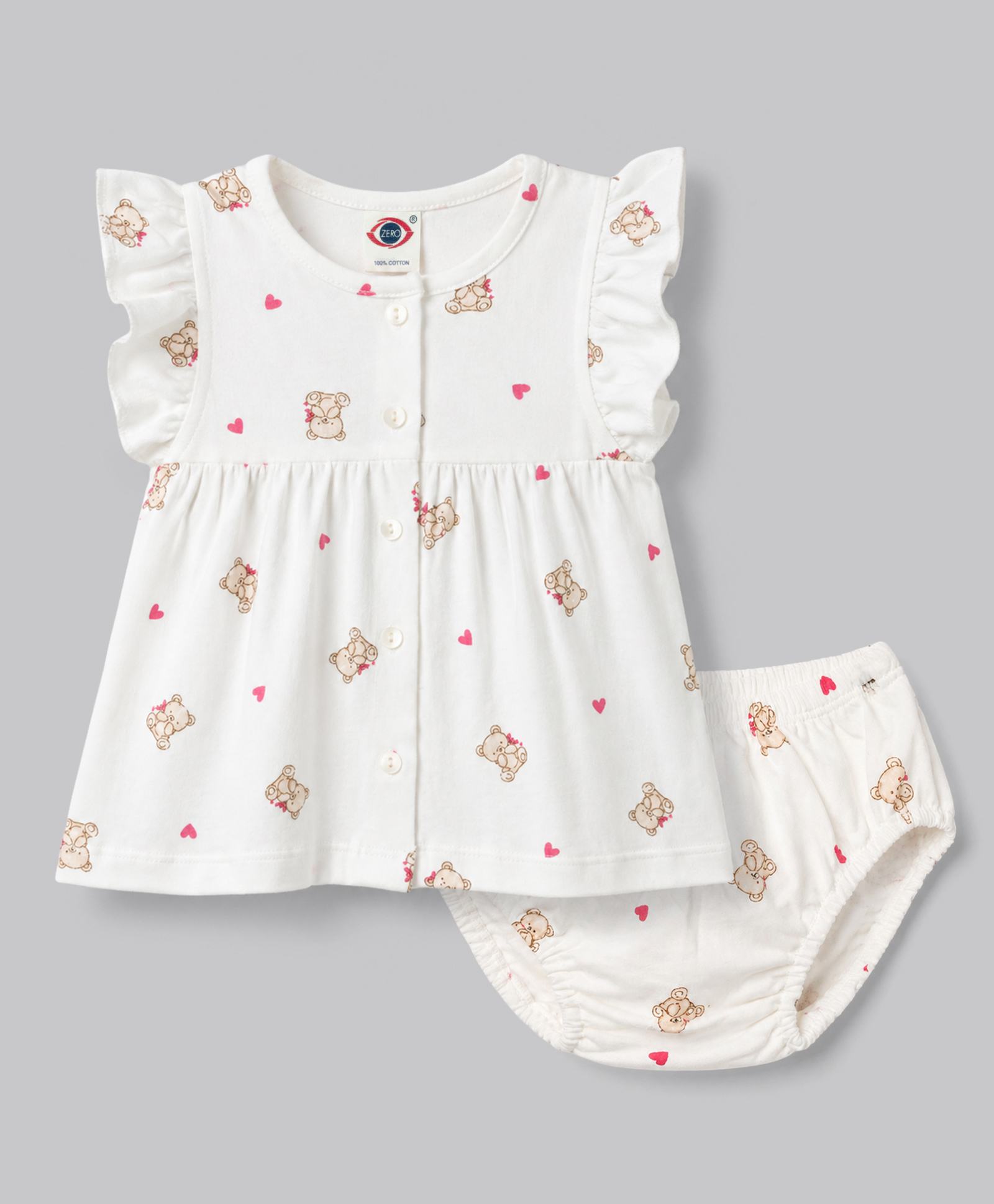 Zero Cotton Knit Frocks with Bloomer/Short Sleeveless Bear Print Offwhite M 12-18 Months-image-29