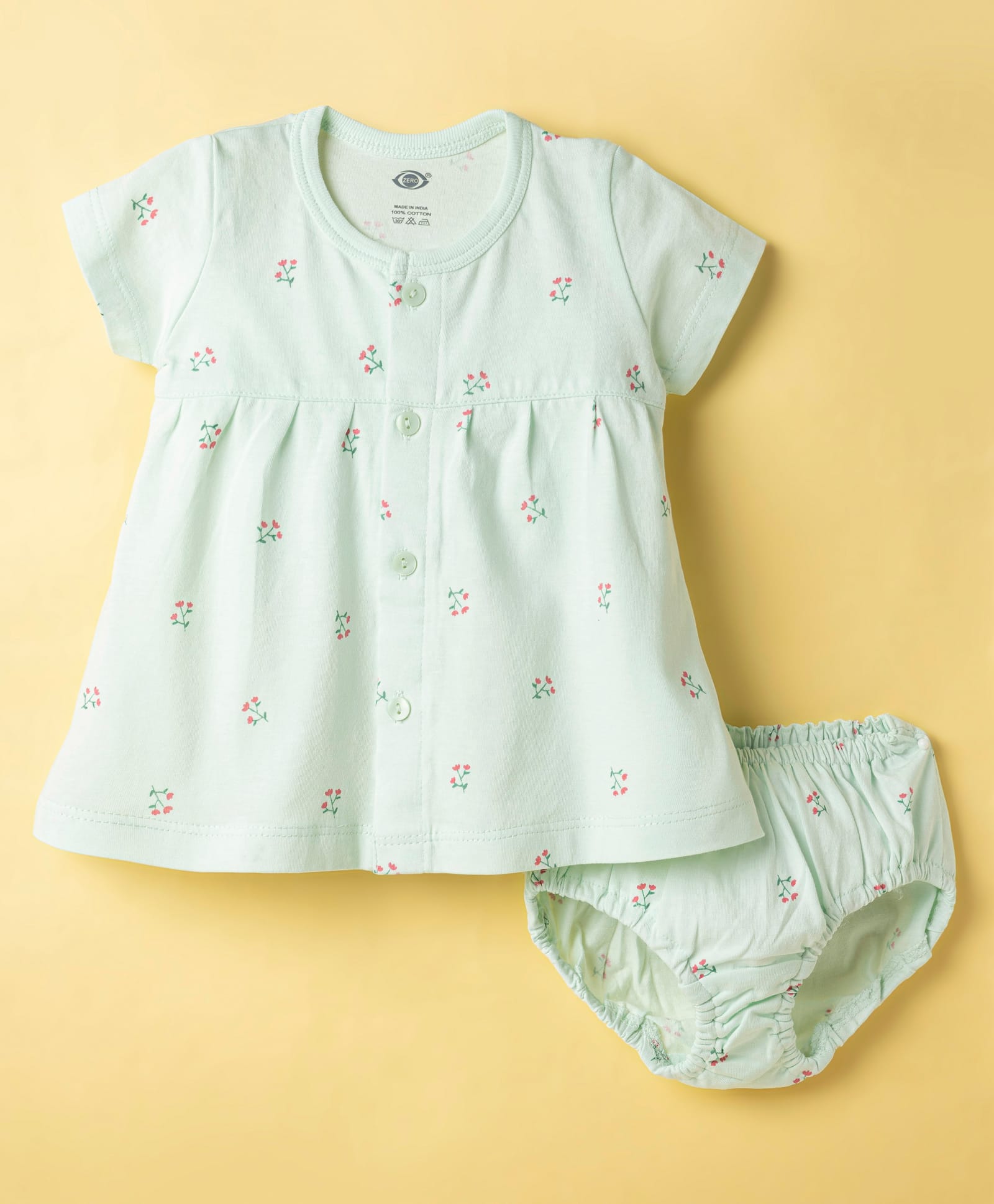 Zero Cotton Knit Frocks with Bloomer/Short Half Sleeves Round Neck All Over Prints S Blue 1-3 Months-picture-19