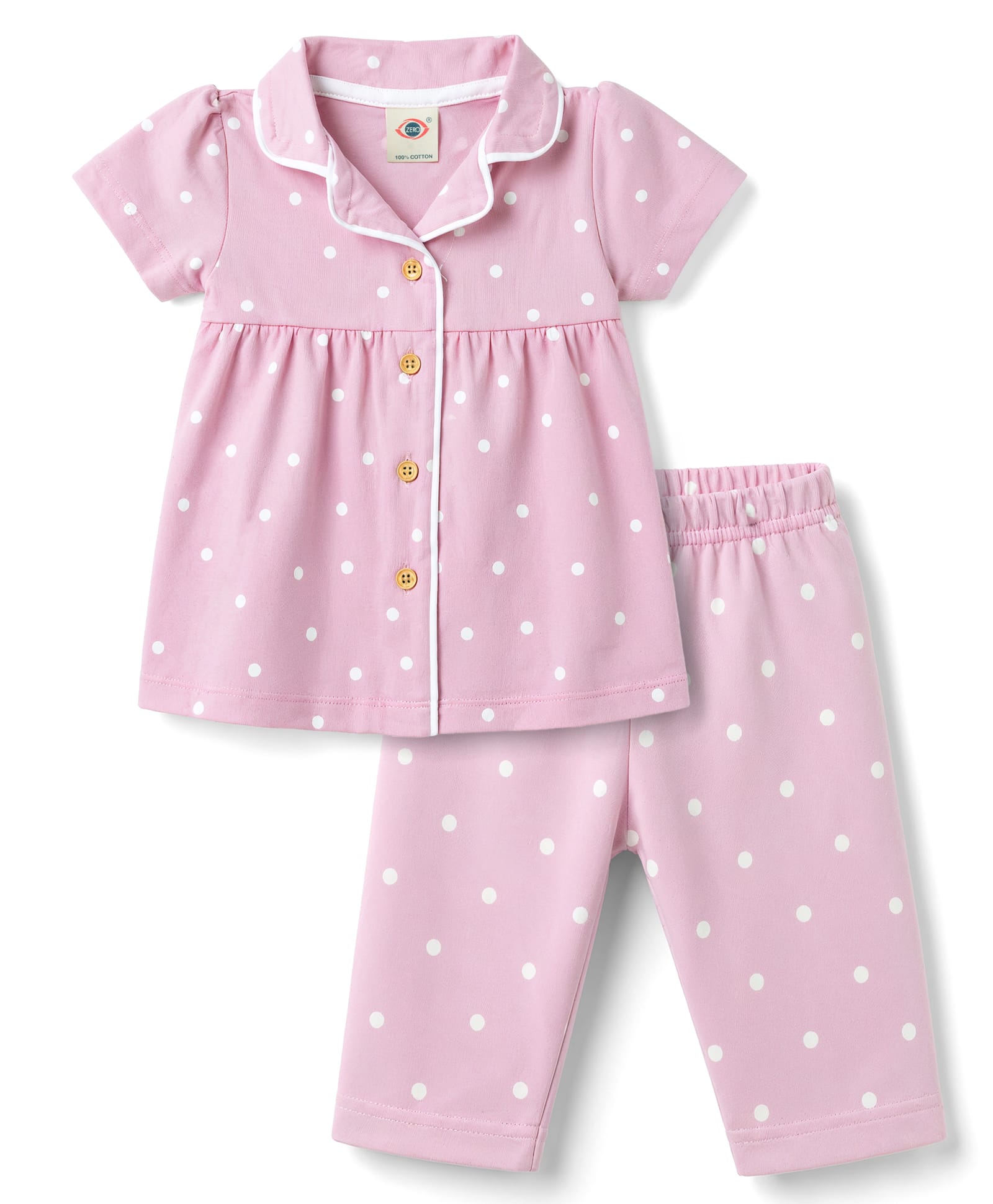 Zero Single Jersey Knit Half Sleeves Co-Ord Top & Pant With Polka Dots Print - Lilac-picture-16