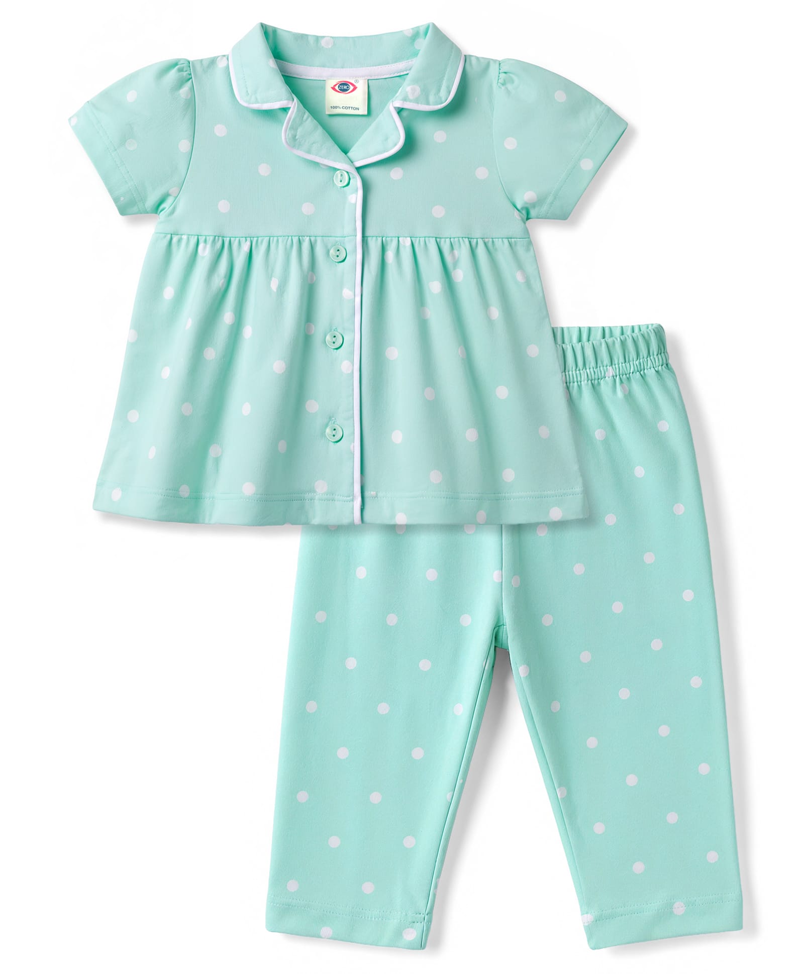 Zero Single Jersey Knit Half Sleeves Polka Dots Printed Co-Ords Top & Pant Set - Aqua Blue-picture-19