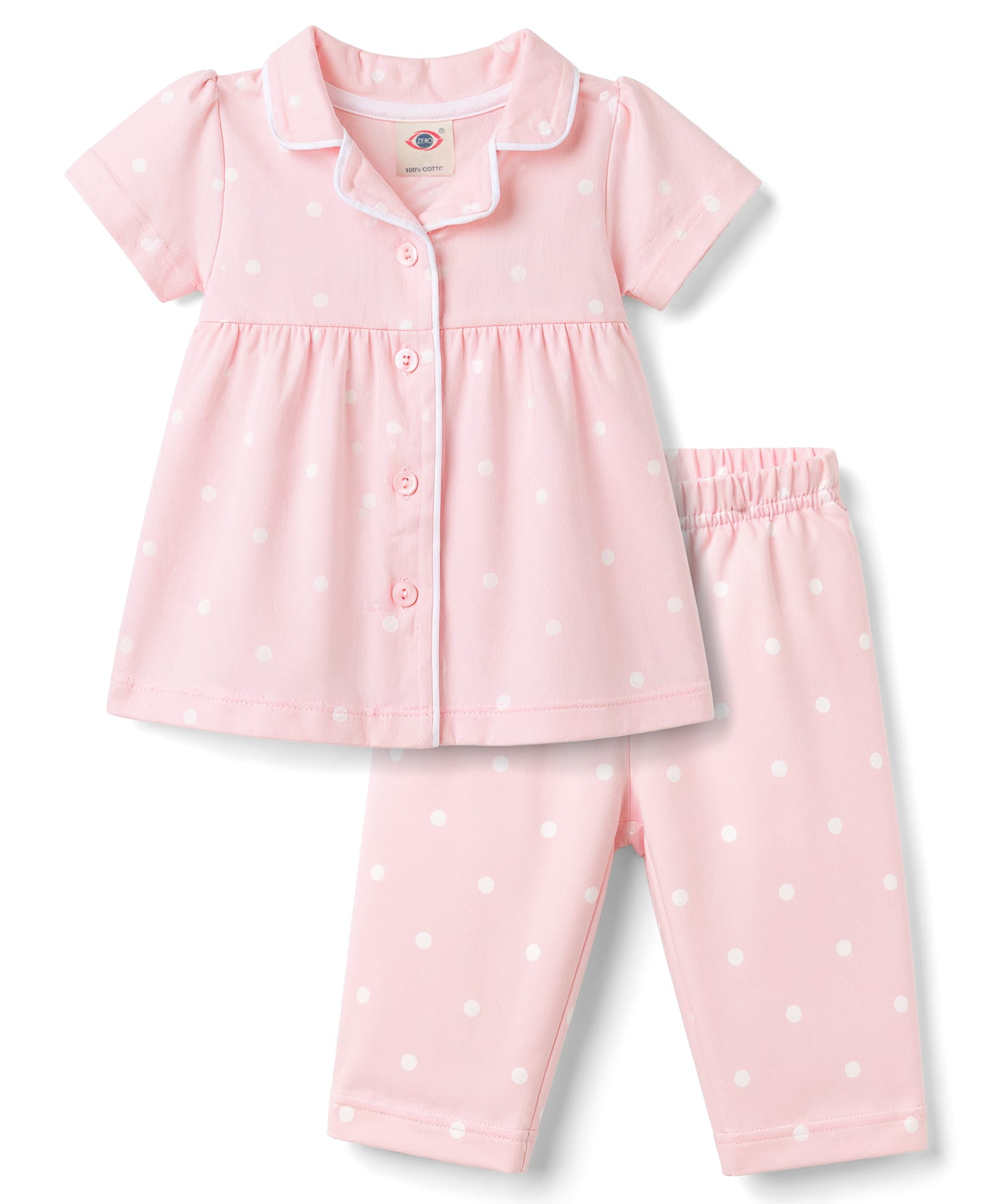 Zero Single Jersey Knit Half Sleeves Co-Ord Top & Pant With Polka Dots Print - Pink-picture-28