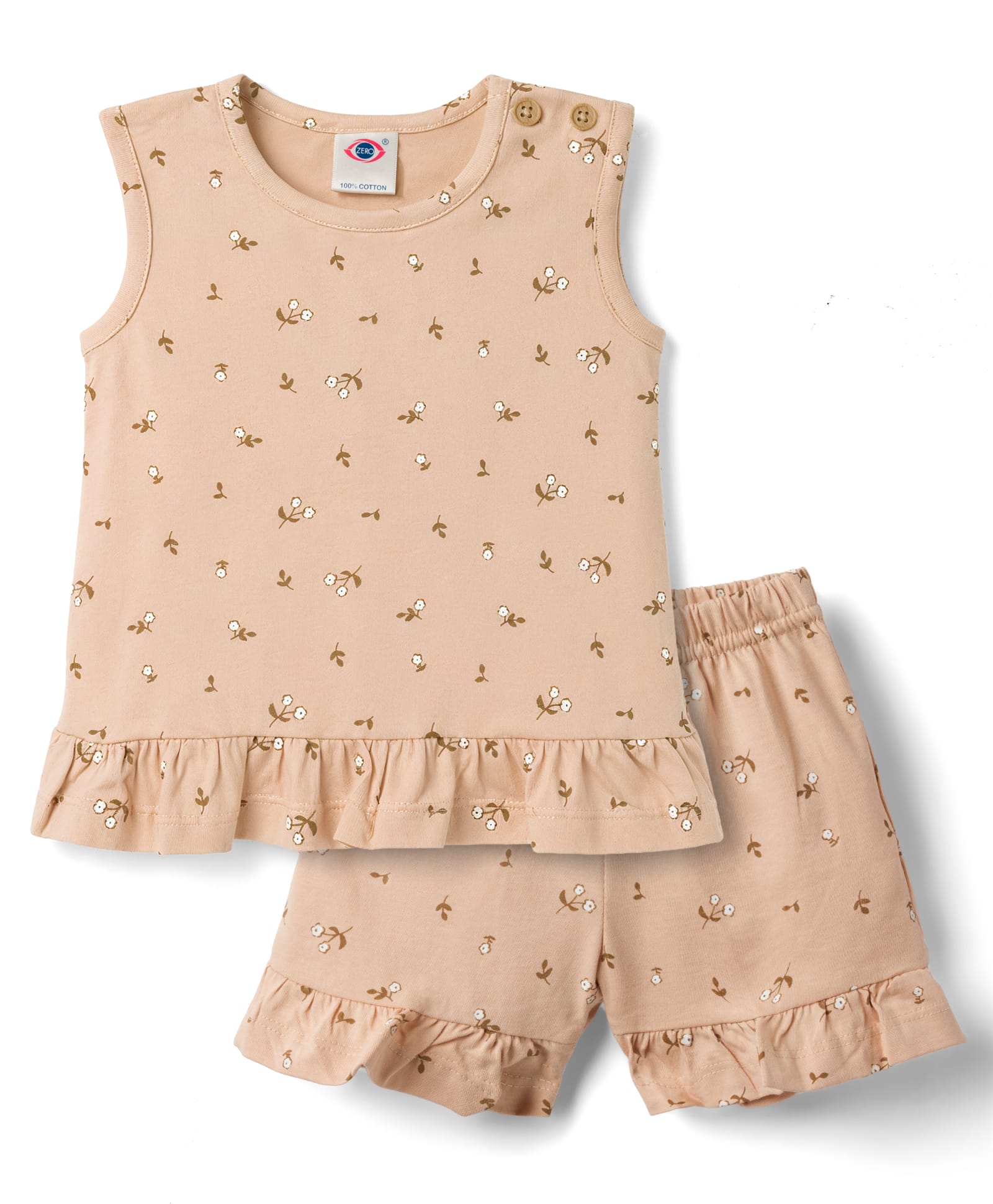 Zero Single Jersey Knit Sleeveless Co-Ord Top & Shorts With Floral Print - Beige-picture-14