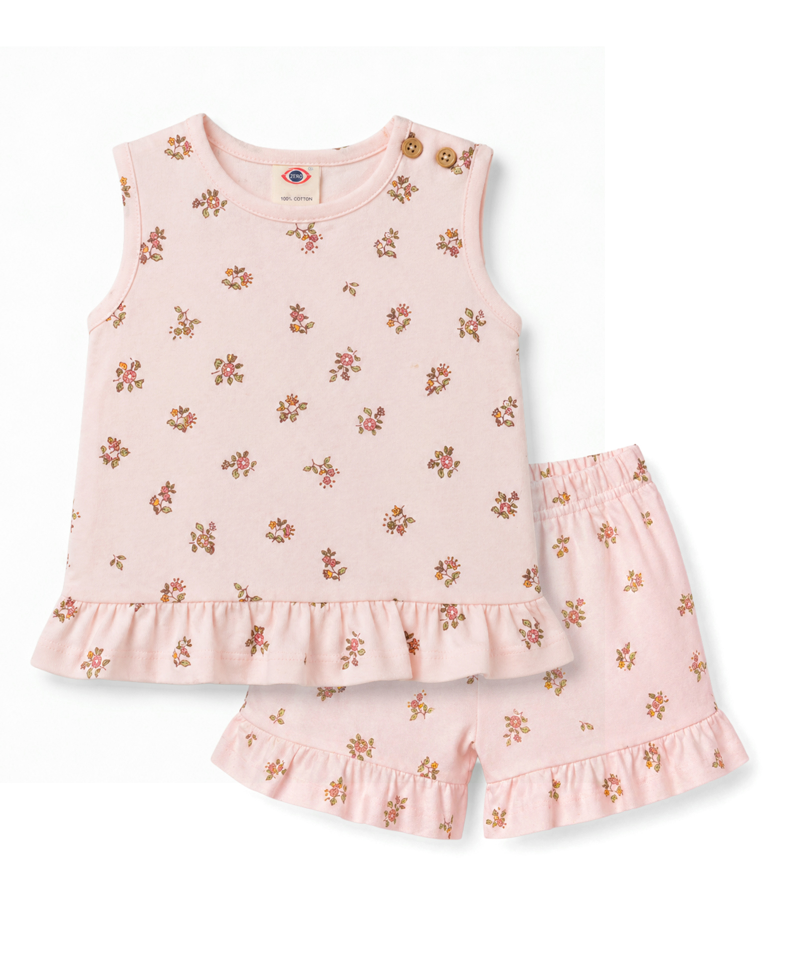 Zero Single Jersey Knit Sleeveless Top & Shorts Co-ord Set with Floral Print - Baby Pink-picture-12