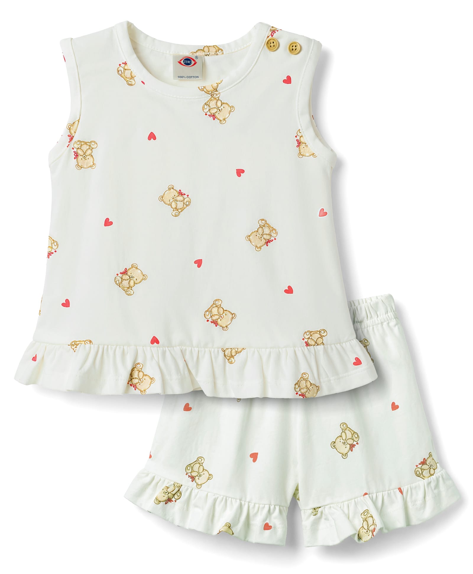 Zero Single Jersey Knit Sleeveless Top & Shorts Set With Bear Print - Offwhite-picture-11