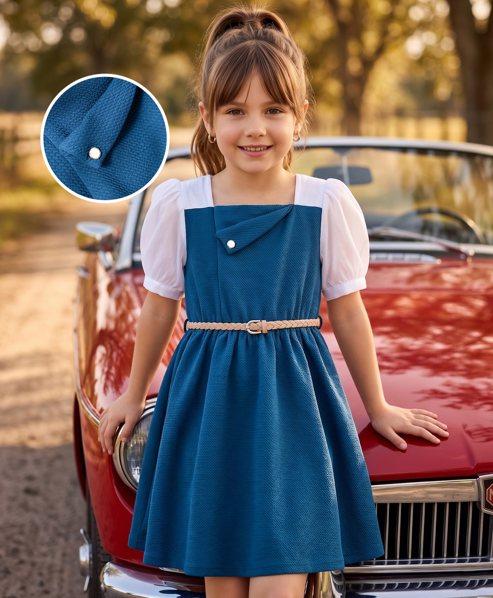 Hola Bonita Knit One Piece Dresses/Frocks Half Sleeves Knee Length Solid Teal Blue 5-6 Years-image-36