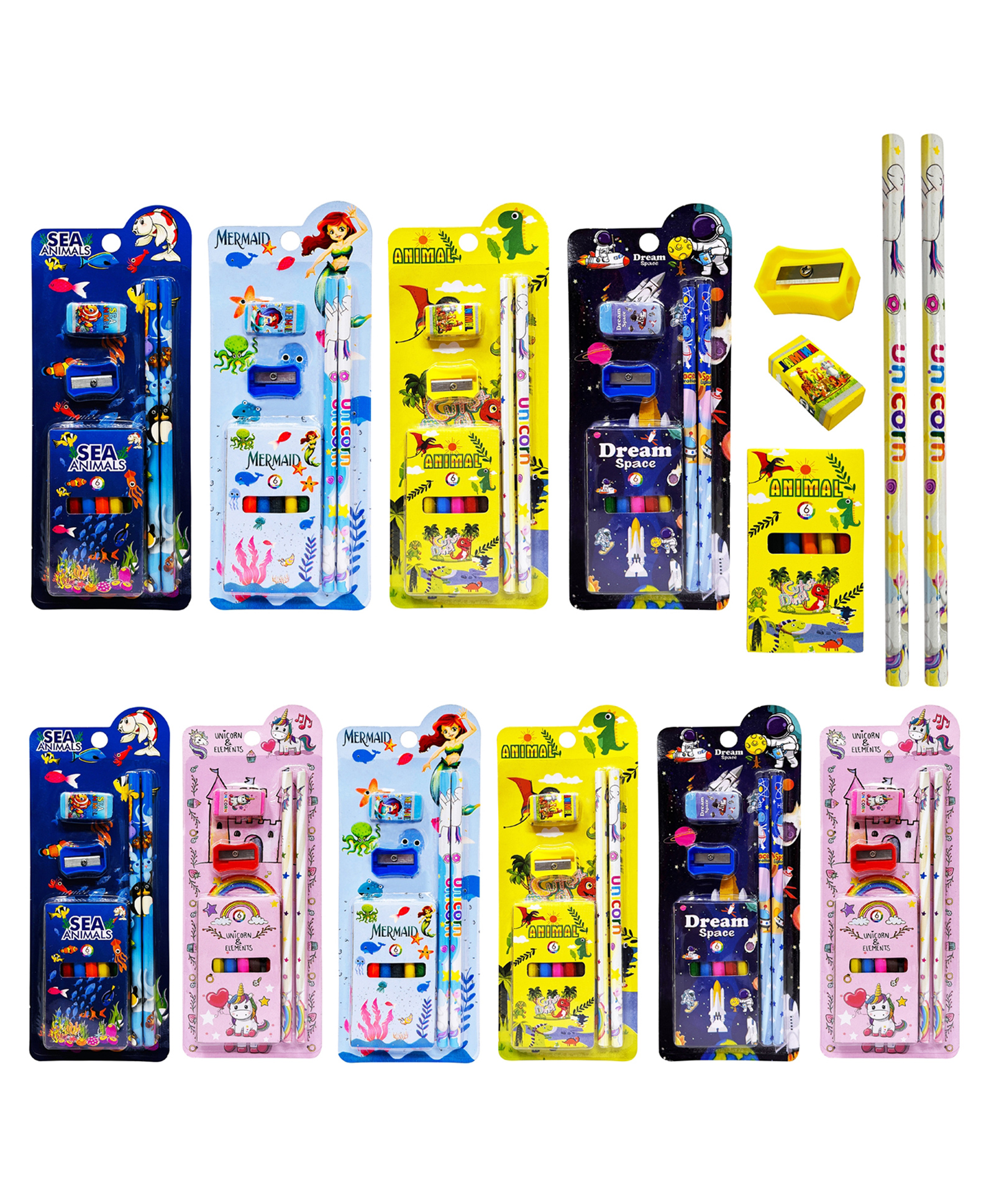 Parteet Cartoon Theme Stationery Gift Set with 2 Pencils, Sharpener, Eraser and 6 Color Pencils, Complete School Supplies |Birthday Return Gifts for Kids - 10 Pcs-picture-15