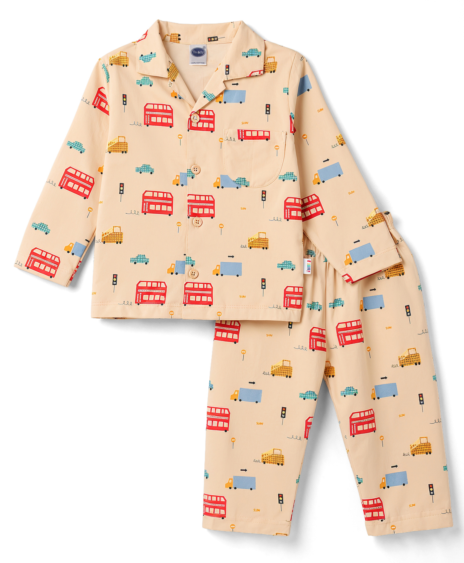 Teddy Sinker Knit Full Sleeves Car Printed Co-Ords Shirt & Pyjama Night Suit - Peah-picture-14
