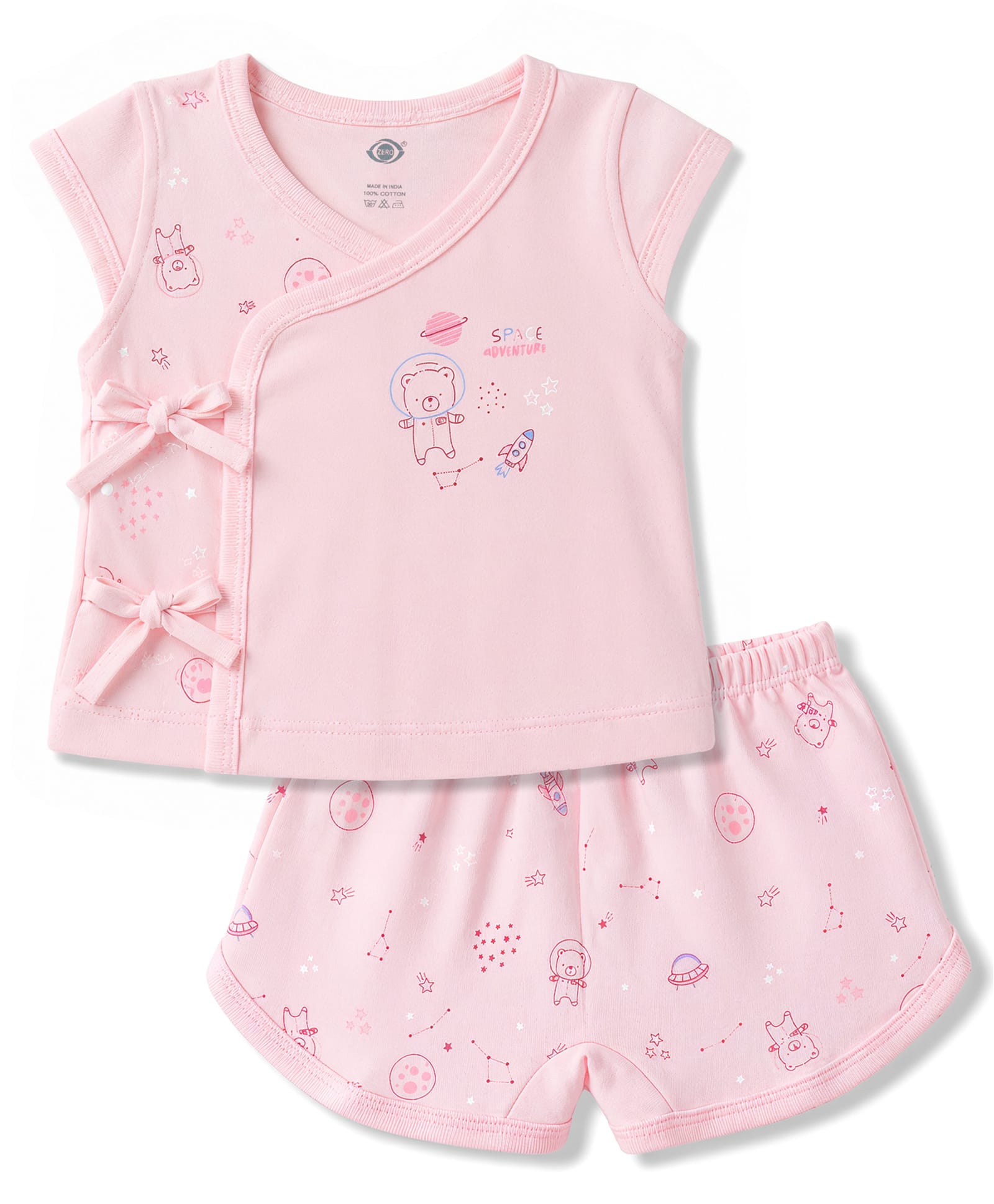 Zero Sinker Knit Half Sleeves T-Shirt & Shorts Night Suit with Space Theme Print - Dark Peach-picture-18