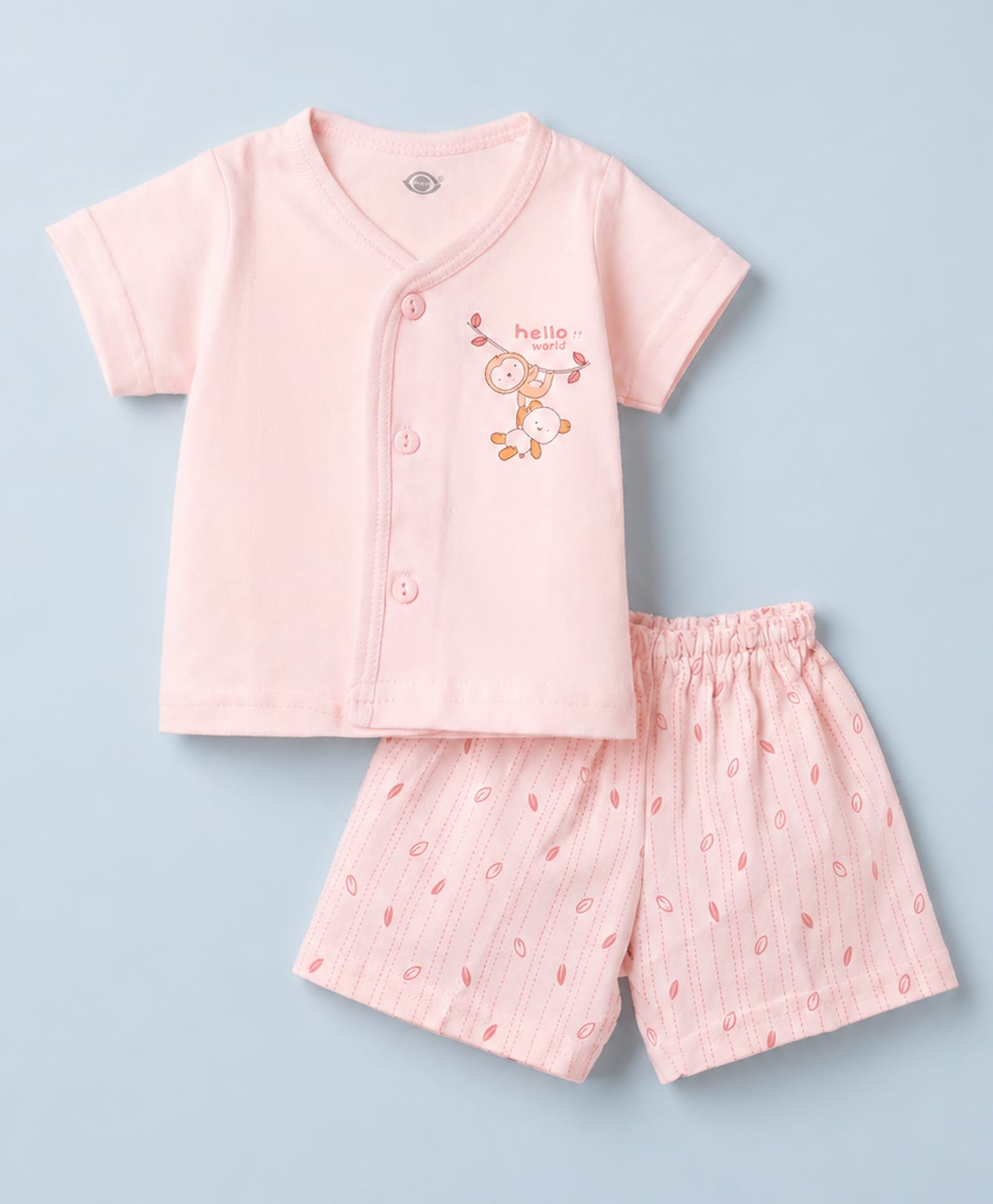 Zero Sinker Knit Half Sleeves Animal Printed & Striped T-Shirt & Shorts Night Suit - Pink-picture-26