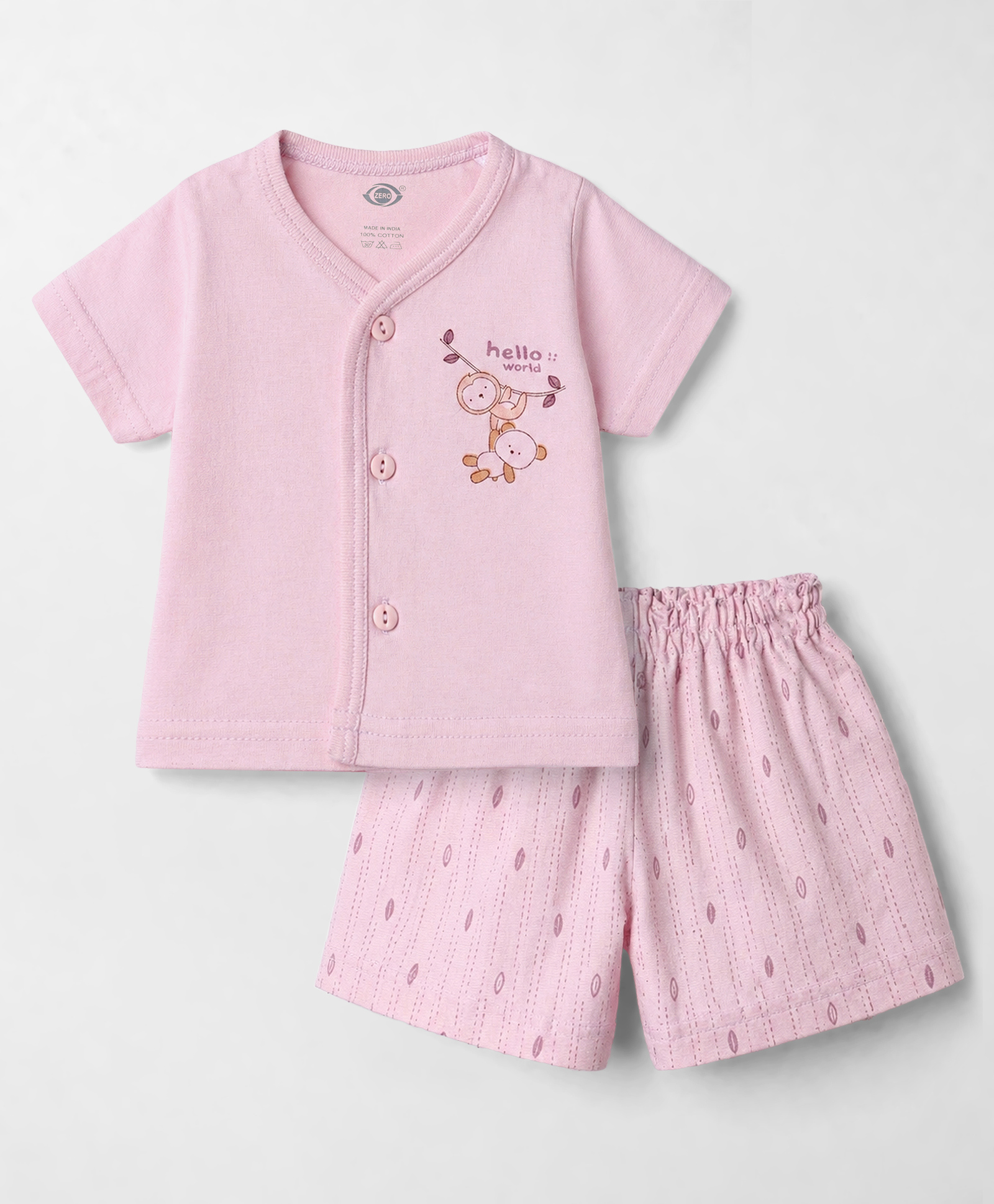 Zero Sinker Knit Half Sleeves Animal Printed & Striped T-Shirt & Shorts Night Suit - Lilac-image-34