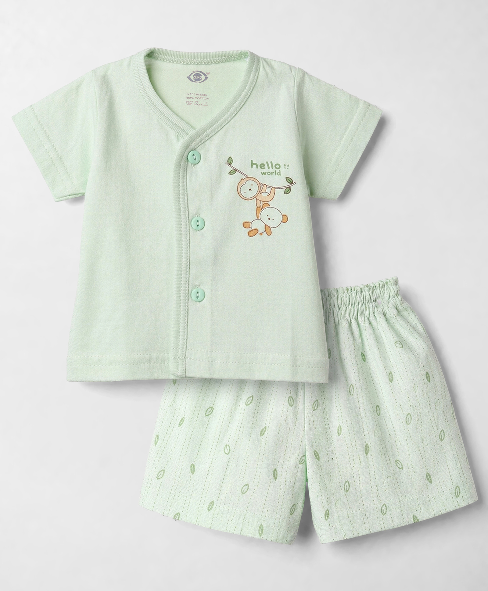 Zero Sinker Knit Half Sleeves Animal Printed & Striped T-Shirt & Shorts Night Suit - Mint-picture-49