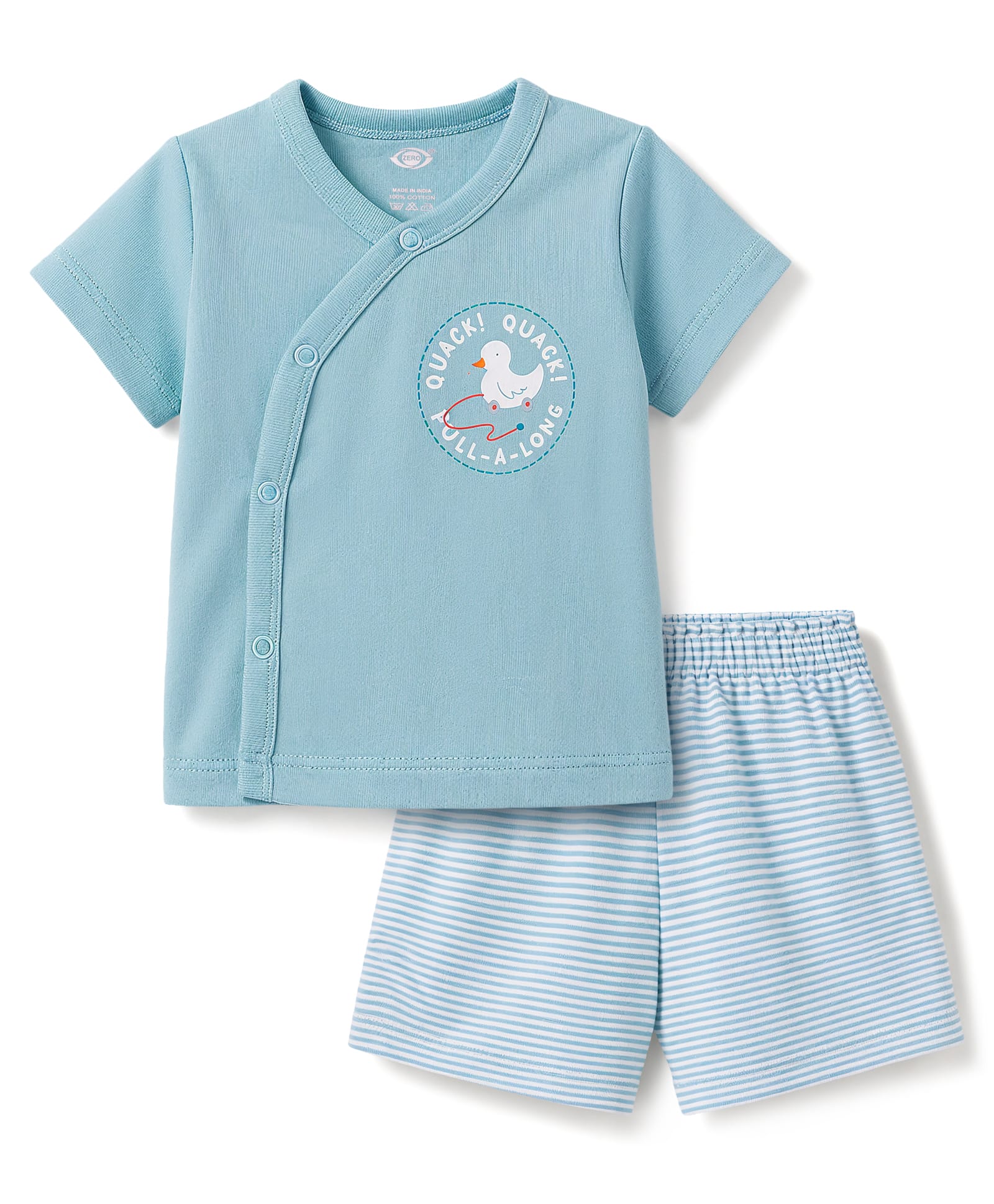 Zero Sinker Knit Half Sleeves T-Shirt & Shorts Night Suit with Duck Print - Aqua Blue-picture-34