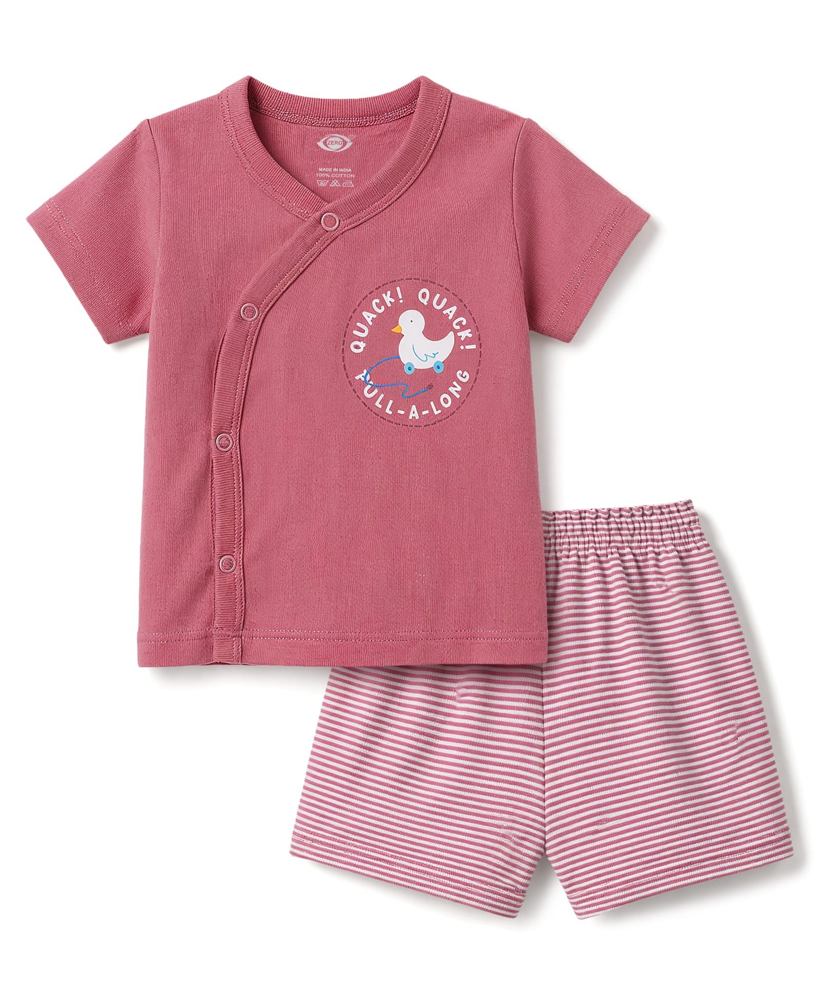 Zero Sinker Knit Half Sleeves T-Shirt & Shorts Night Suit with Duck Print - Pink-picture-2