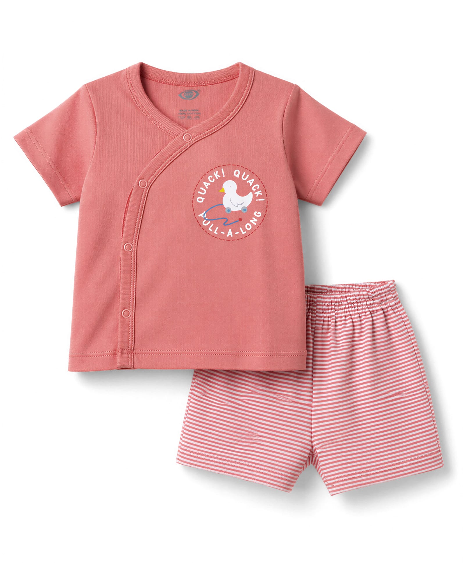 Zero Sinker Knit Half Sleeves T-Shirt & Shorts Night Suit with Duck Print - Dark Peach-picture-27