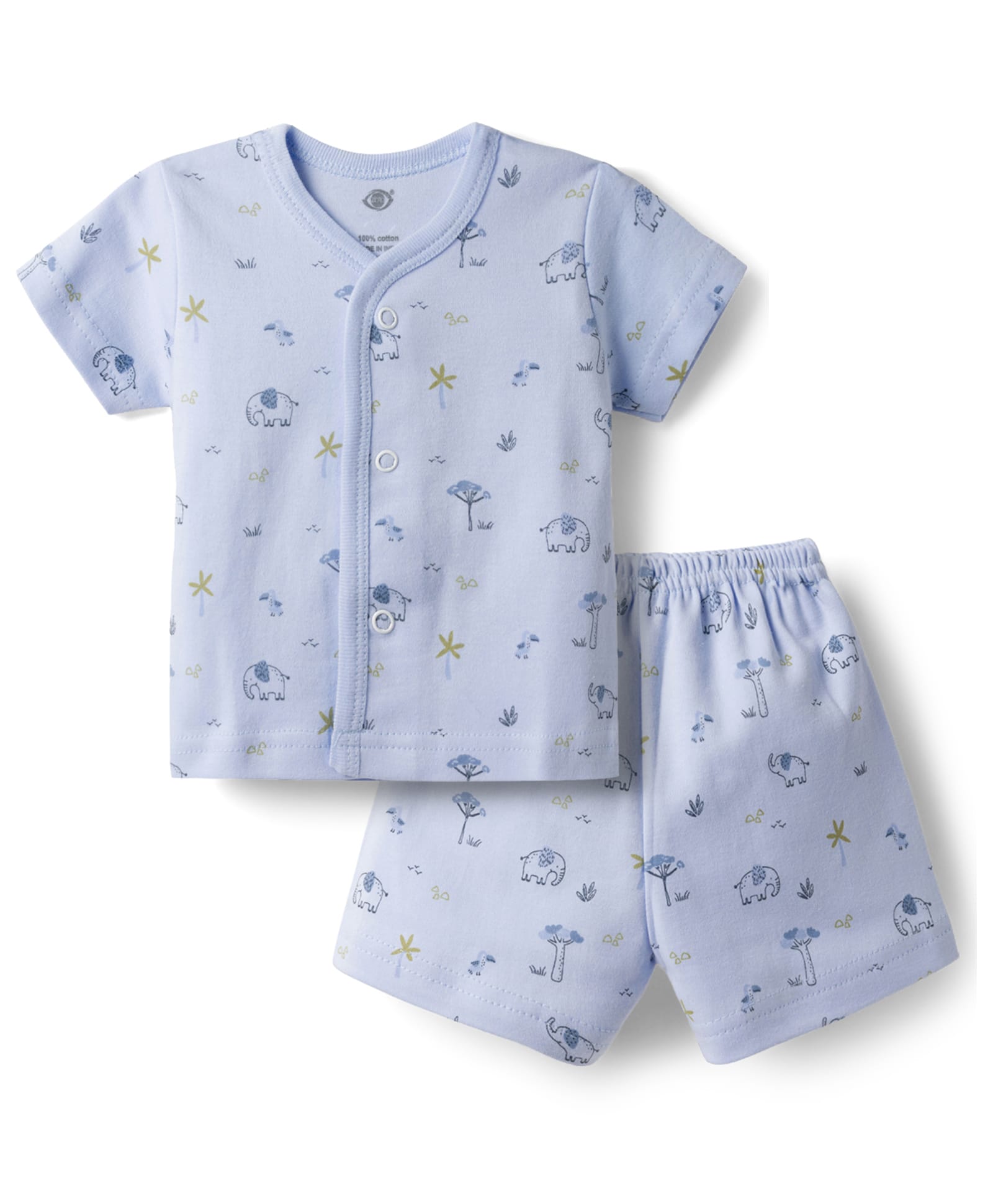 Zero Sinker Knit Half Sleeves Elephant Printed Co-Ords T-Shirt & Shorts Night Suit - Light Blue-picture-26