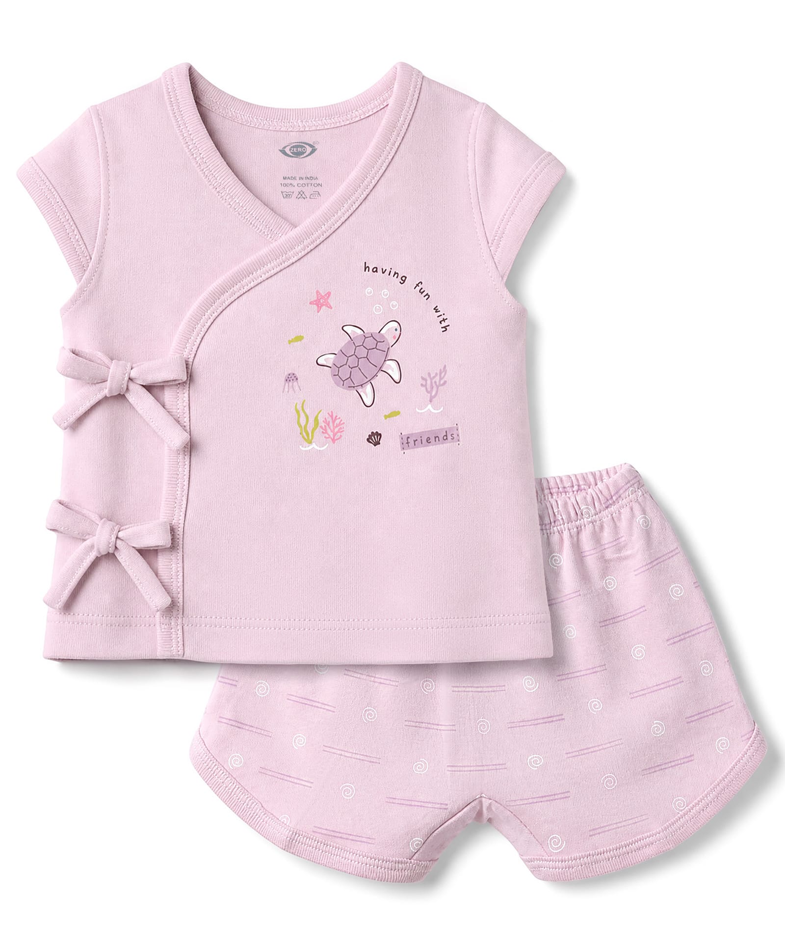 Zero Sinker Knit Half Sleeves Sea Life Printed T-Shirt & Shorts Night Suit - Lilac-image-48