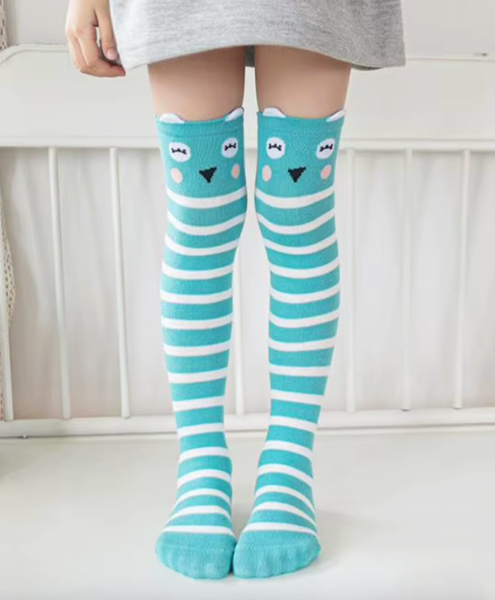 Flaunt Chic Cotton Blend Knit Striped & Animal Designed Socks - Blue-picture-48