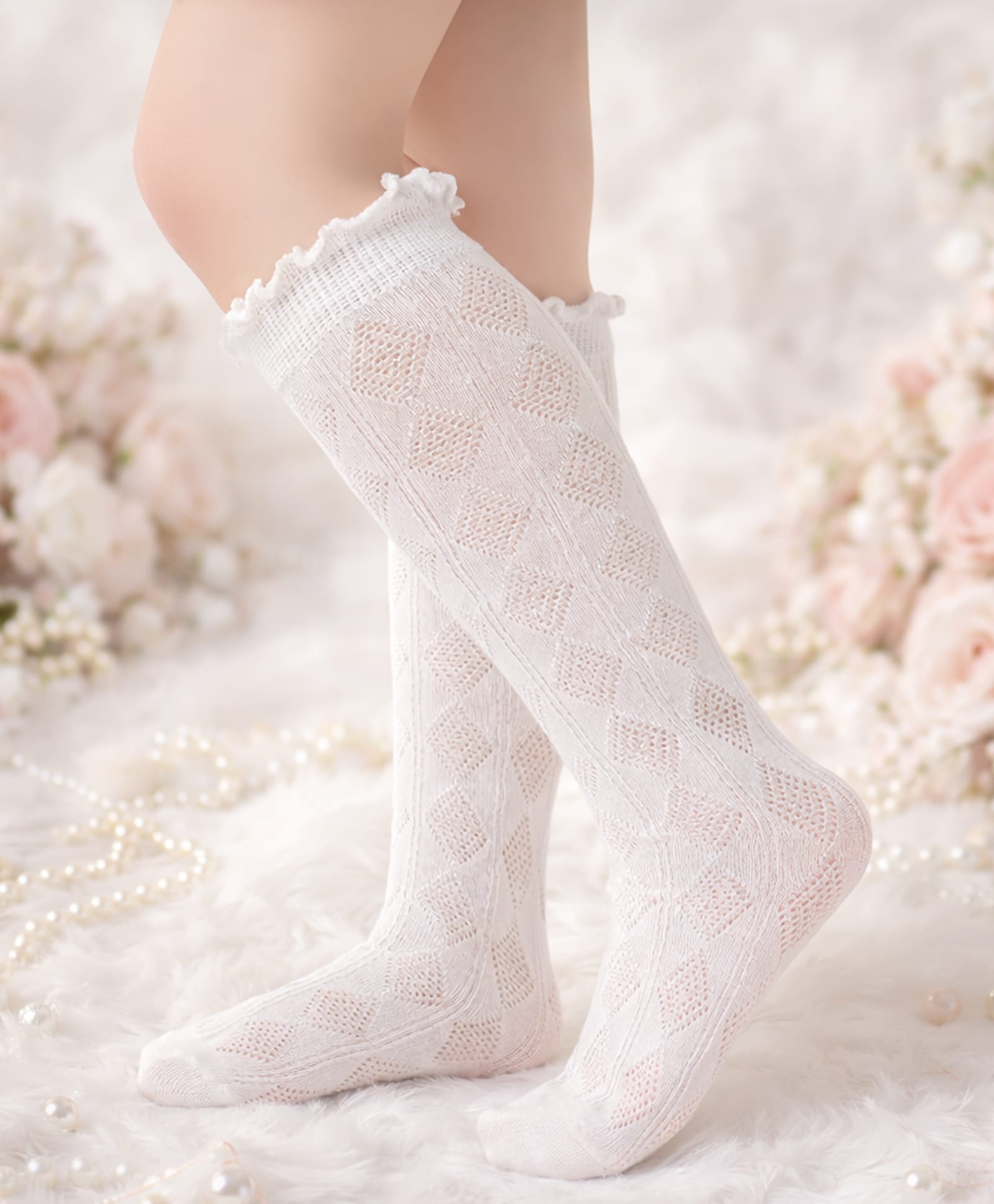 Flaunt Chic Cotton Blend Knit Geometric Designed Socks - White-picture-10