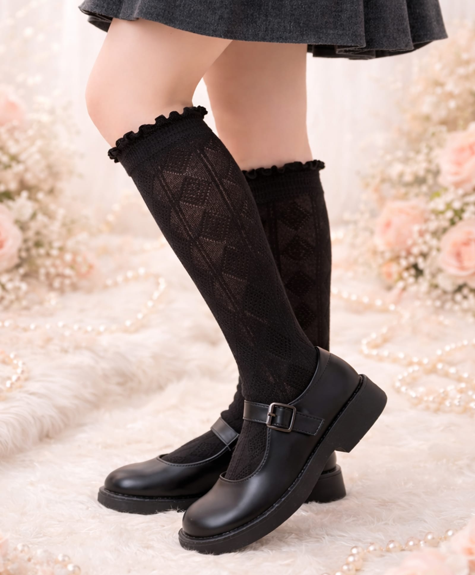 Flaunt Chic Cotton Blend Knit Geometric Designed Socks - Black-picture-27