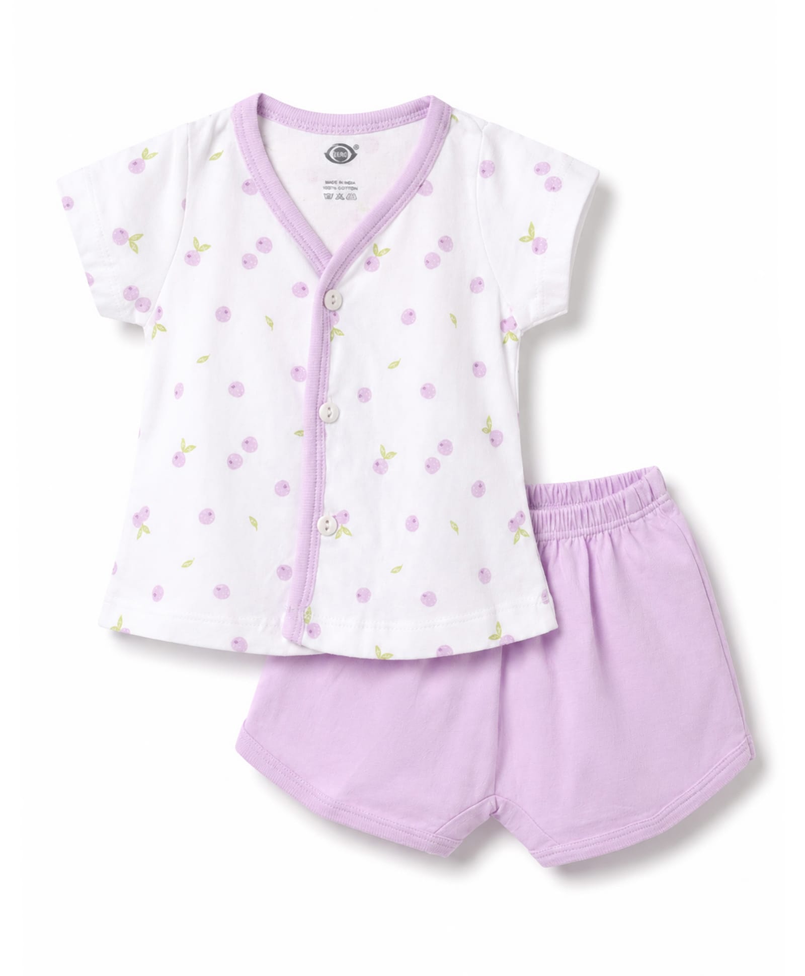 Zero Sinker Knit Half Sleeves T-Shirt & Shorts Night Suit With Fruit Print - Lilac & White-picture-36