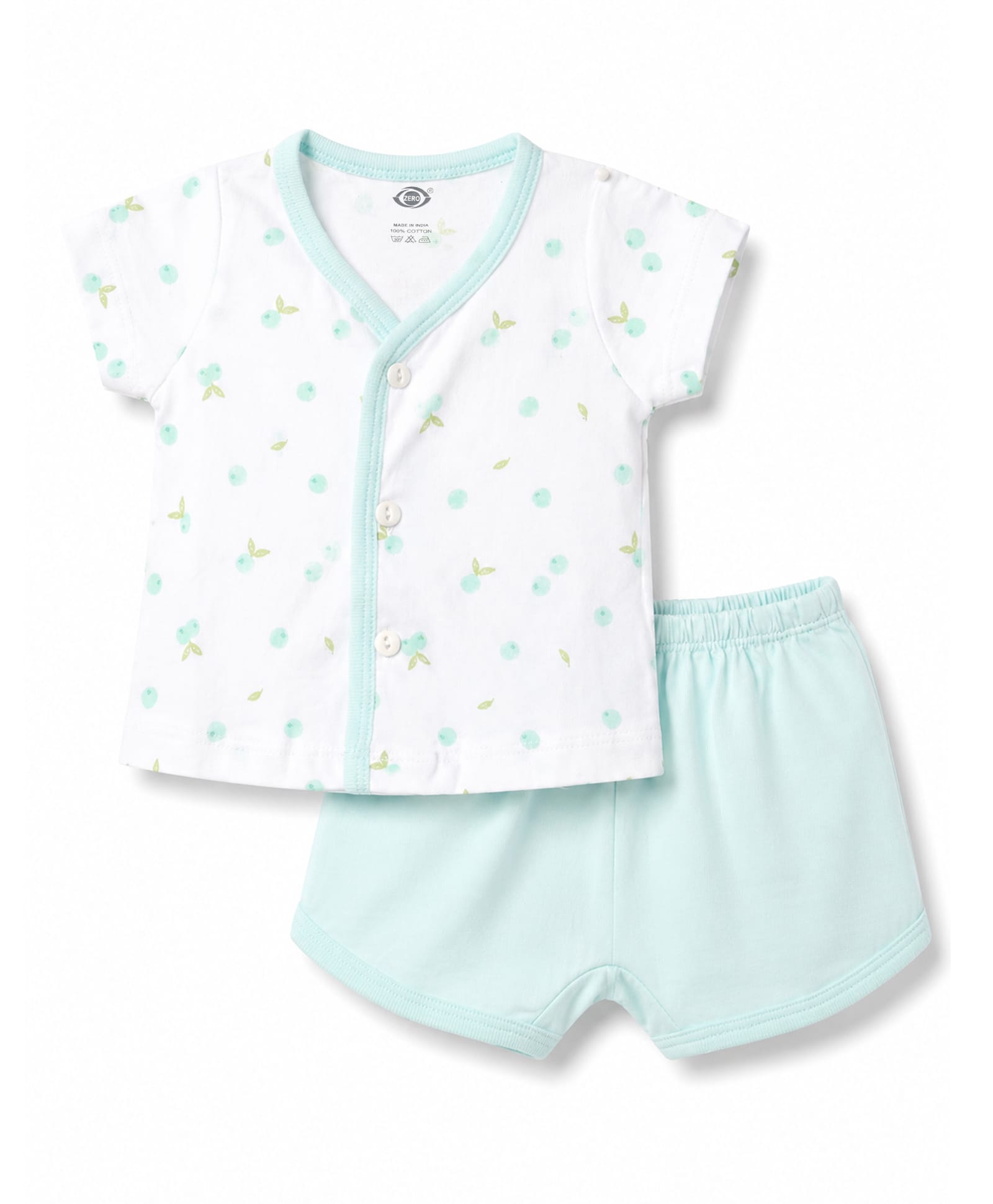 Zero Sinker Knit Half Sleeves T-Shirt & Shorts Night Suit With Fruit Print - Sea Green & White-picture-28