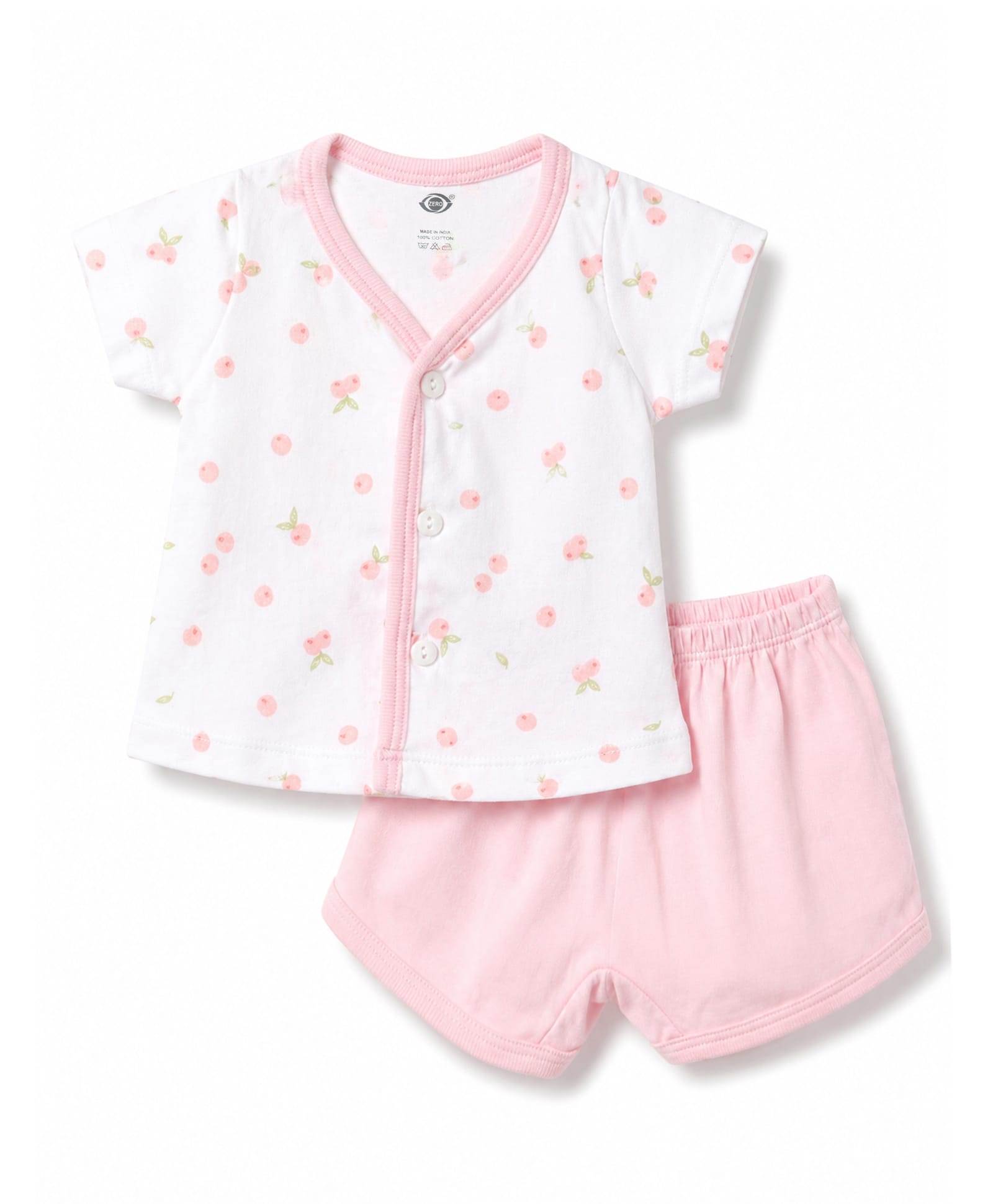Zero Sinker Knit Half Sleeves T-Shirt & Shorts Night Suit With Fruit Print - Light Peach & White-picture-35
