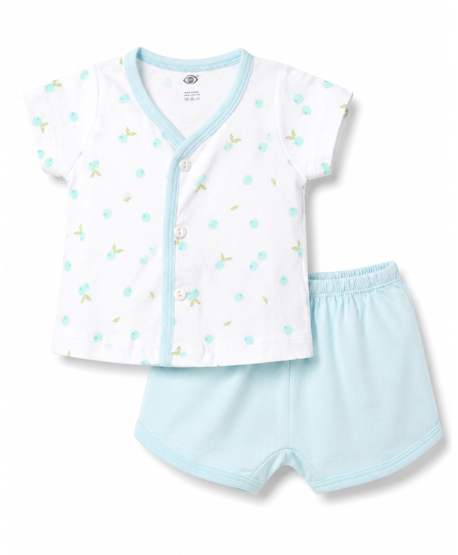Zero Sinker Knit Half Sleeves T-Shirt & Shorts Night Suit With Fruit Print - Blue & White-picture-29