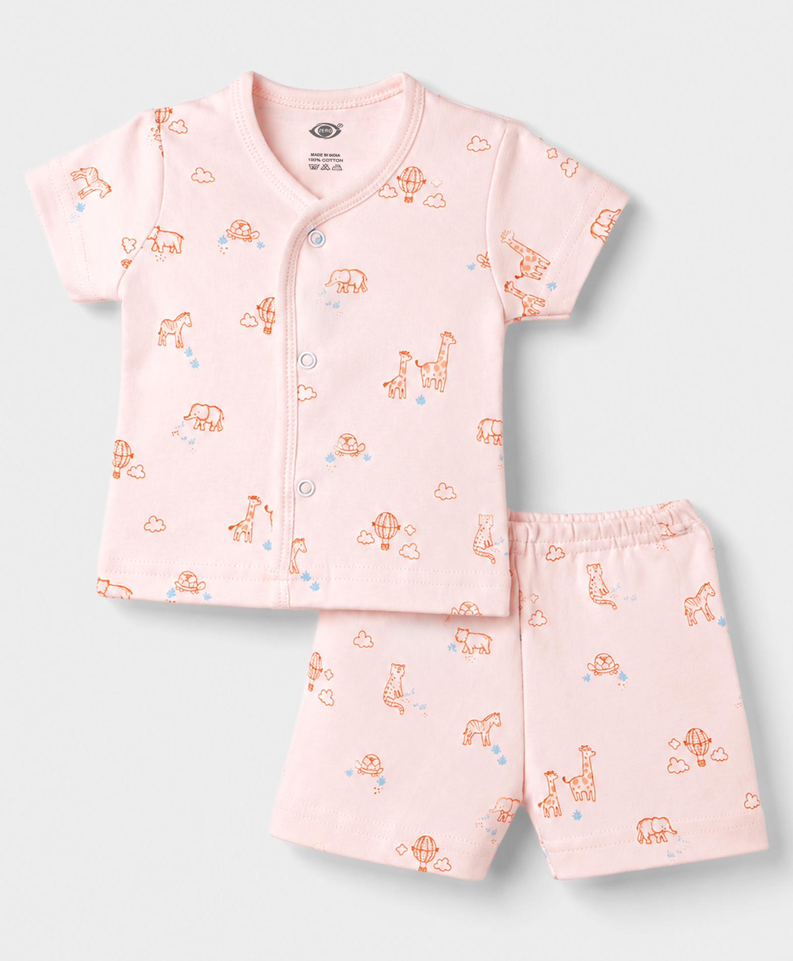 Zero Sinker Knit Half Sleeves Animal Printed Co-Ords T-Shirt & Shorts Night Suit - Peach-picture-17