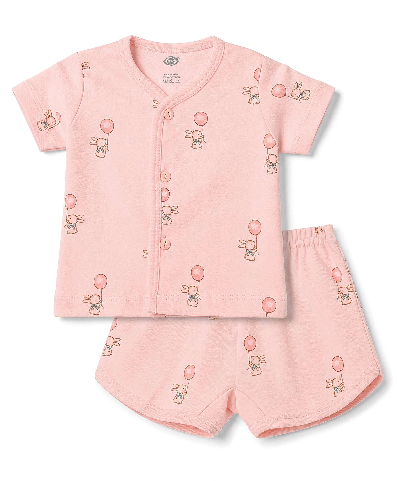 Zero Sinker Knit Half Sleeves T-Shirt & Shorts Co-Ord Set With Teddy Print - Pink-image-22
