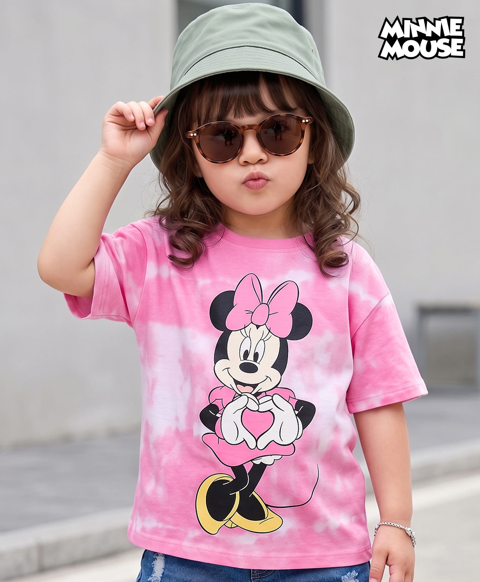Babyhug Disney Cotton Knit Half Sleeve Tie & Dye T-Shirt with Minnie Mouse Graphics - Pink-picture-18