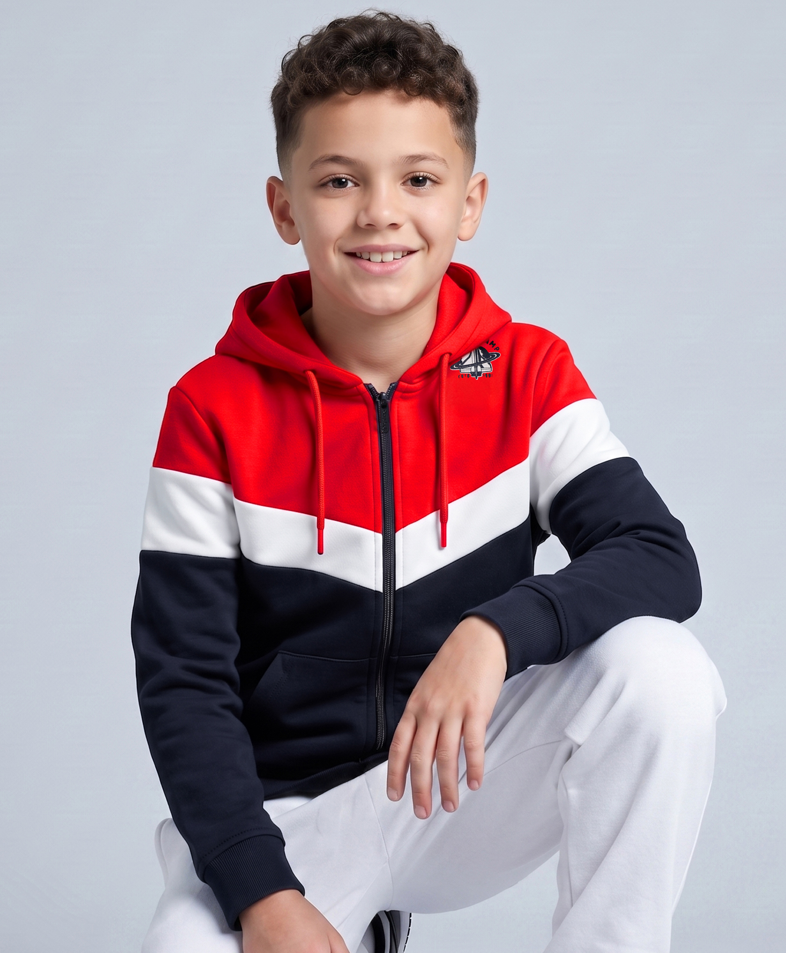 Pine Kids Cotton Knit Full Sleeves Hooded Colour Block Sweat Shirt - Navy Blue-picture-34