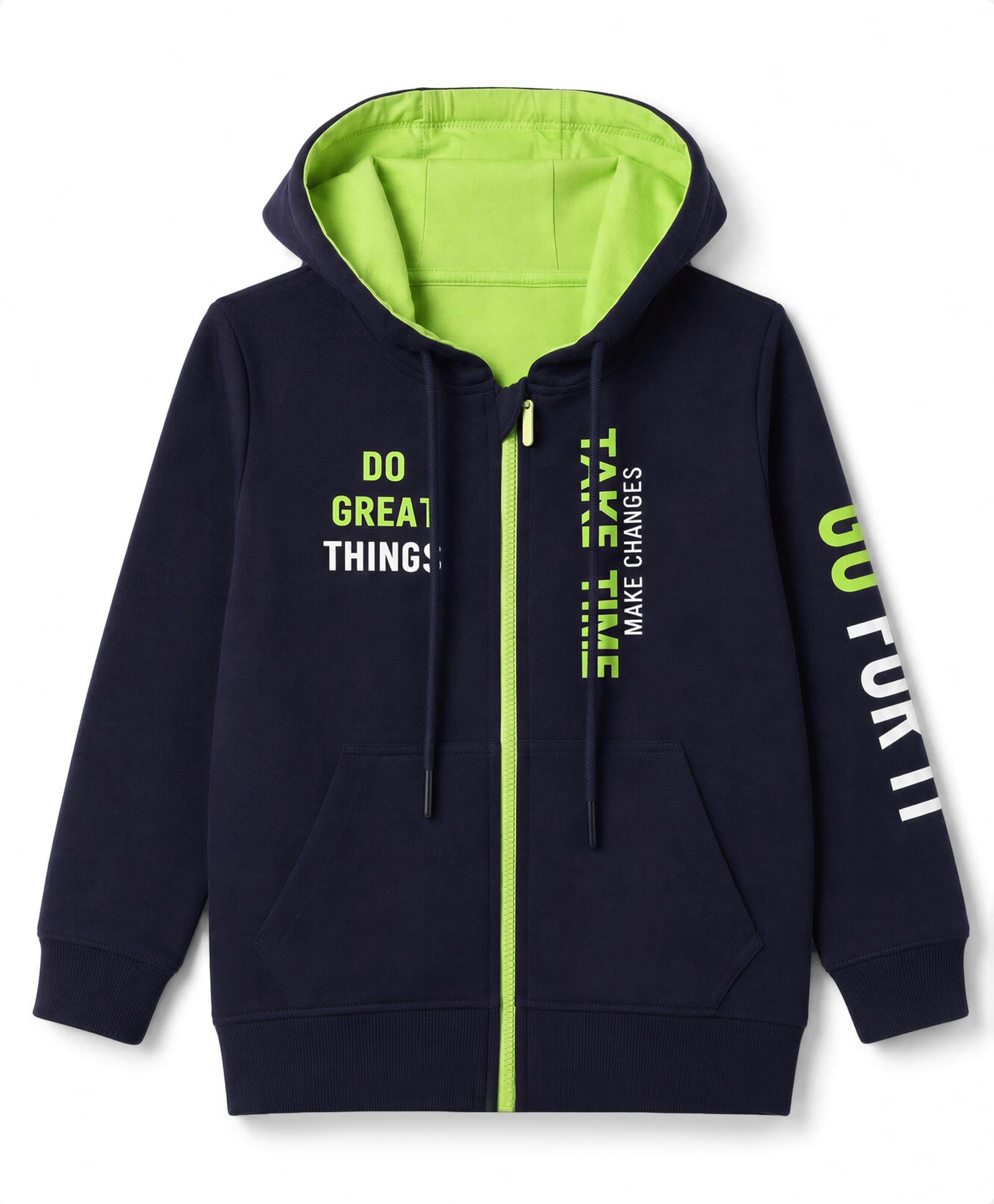 Pine Kids Cotton Knit Sweatshirt with Full Sleeves and Slogan Print - Navy Blue-image-9