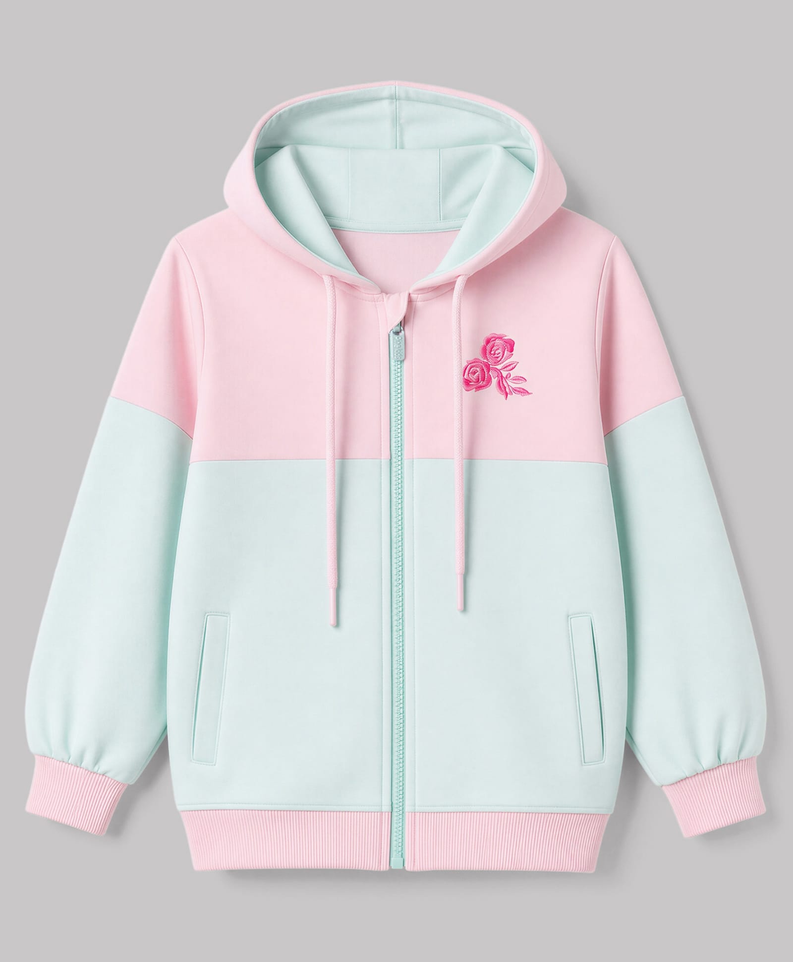 Pine Kids Cotton Knit Sweatshirts with Full Sleeves and Floral Embroidery - Pink & Sea Green-image-10