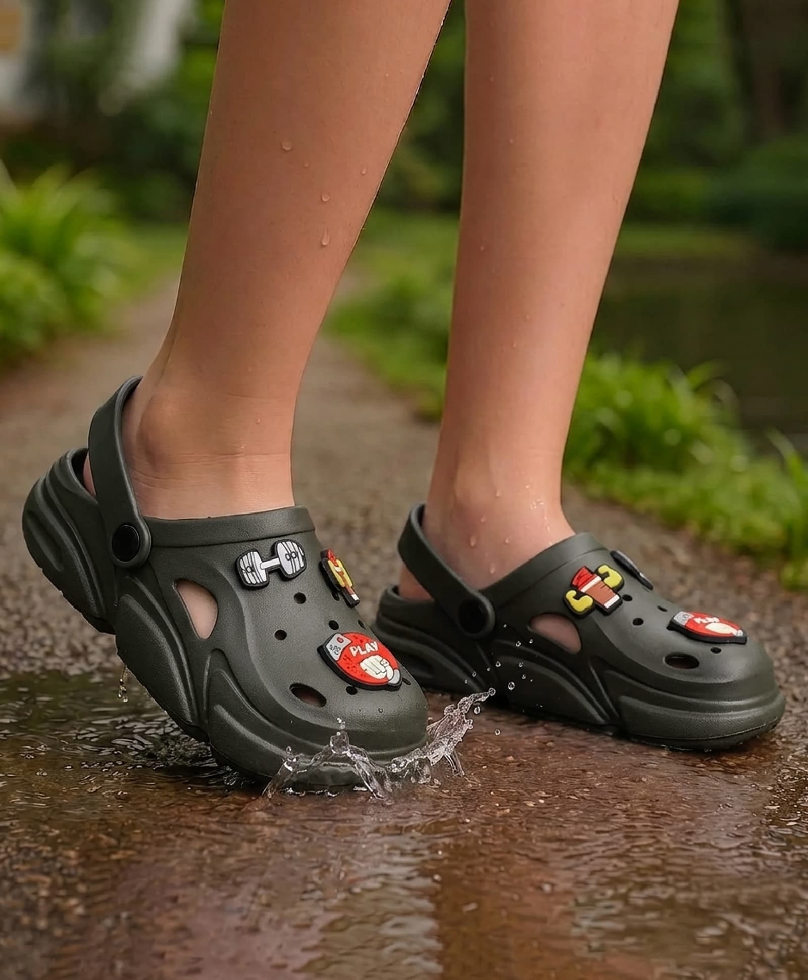 Pine Kids Backstrap Closure Clogs With Applique - Dark Green-picture-23