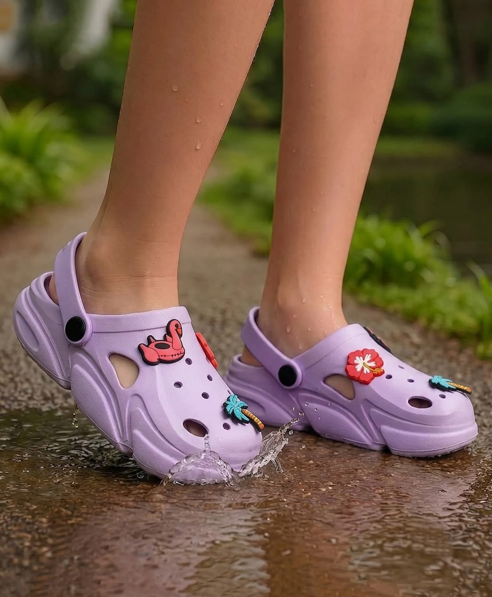 Pine Kids Backstrap Closure Clogs with Floral Applique- Purple-picture-44