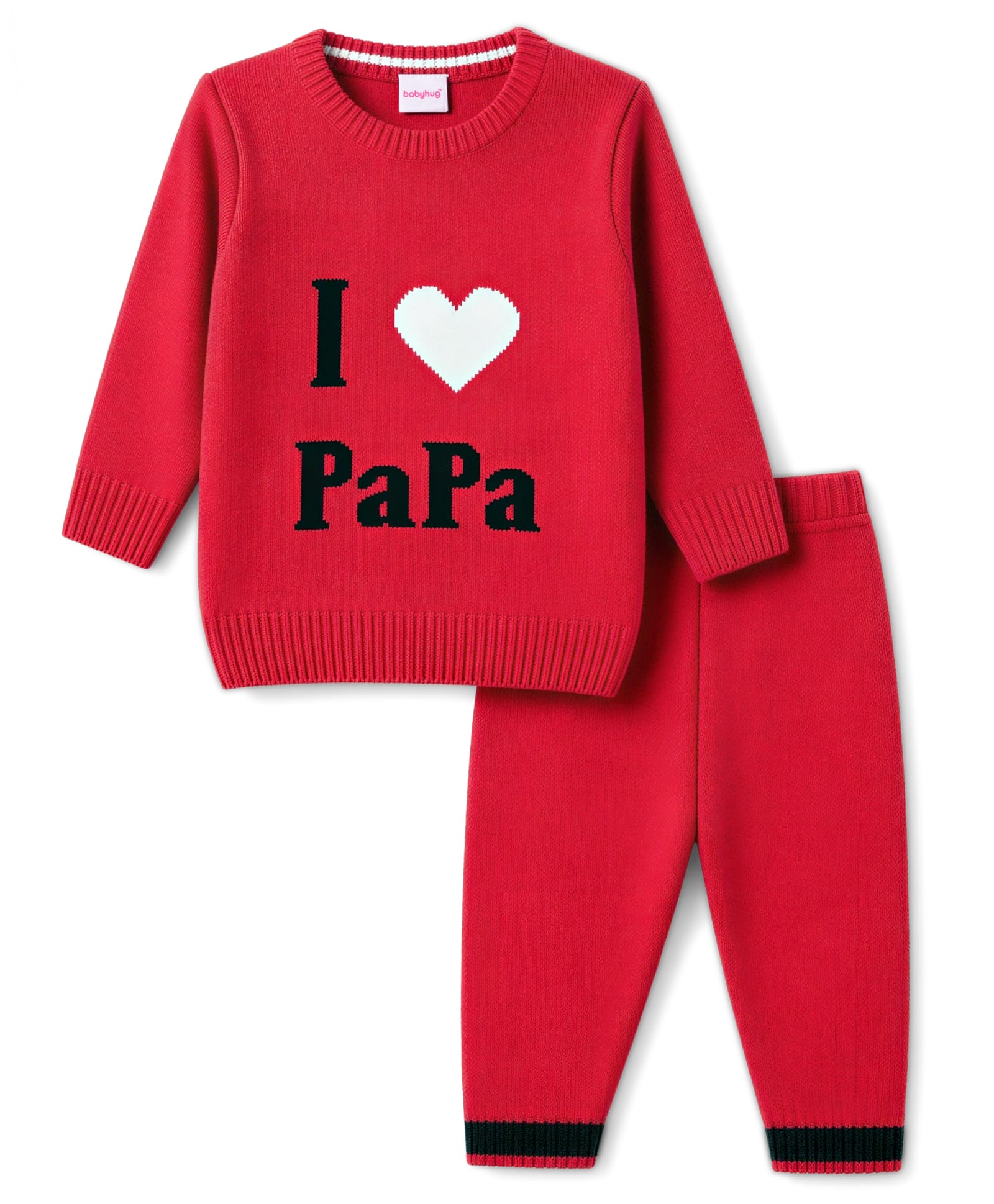 Babyhug Knit Full Sleeves Text Printed Sweater Set - Red-image-32