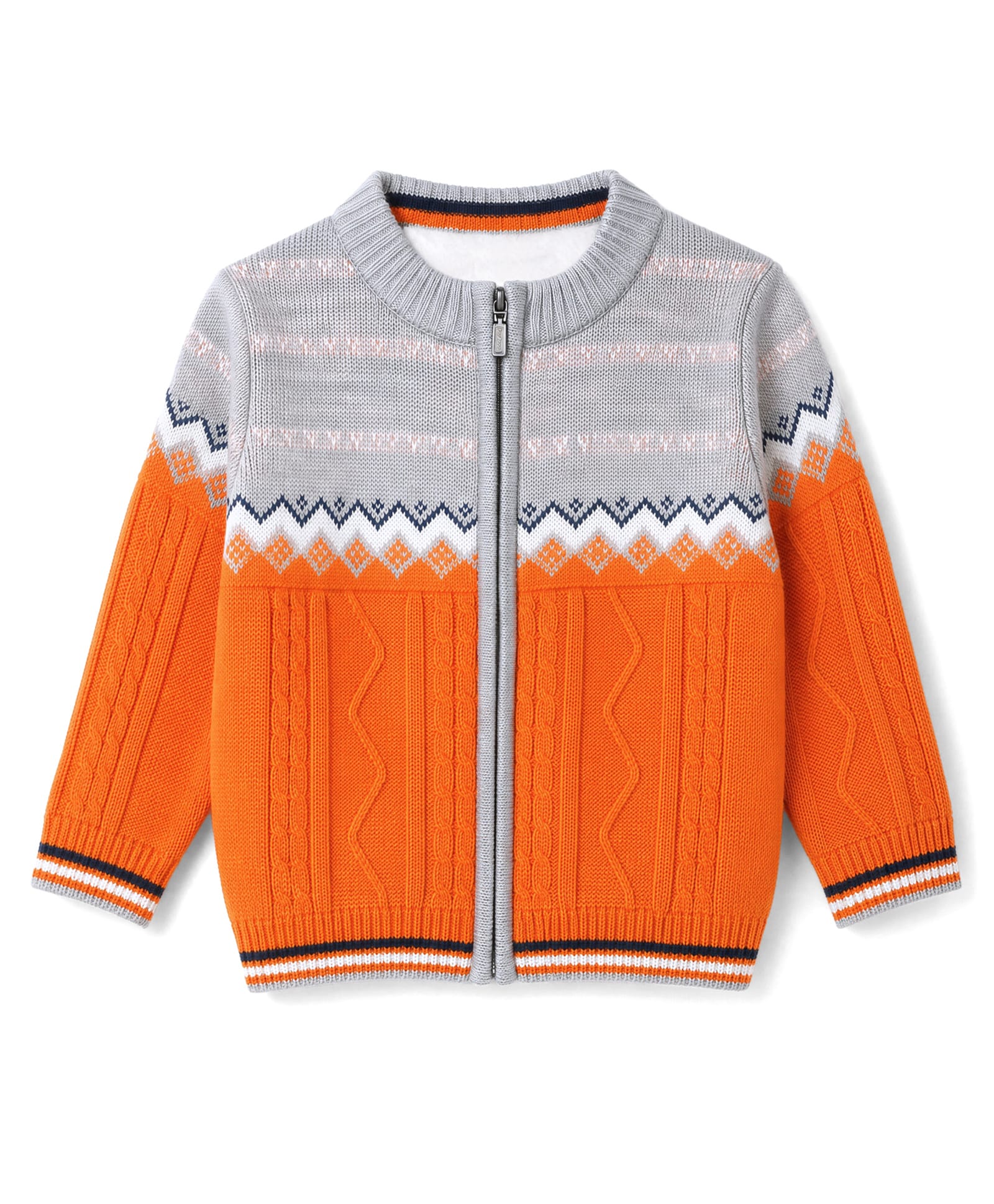 Babyhug Knit Full Sleeves Front Open Sweater with Cable Knit Design - Orange-picture-25