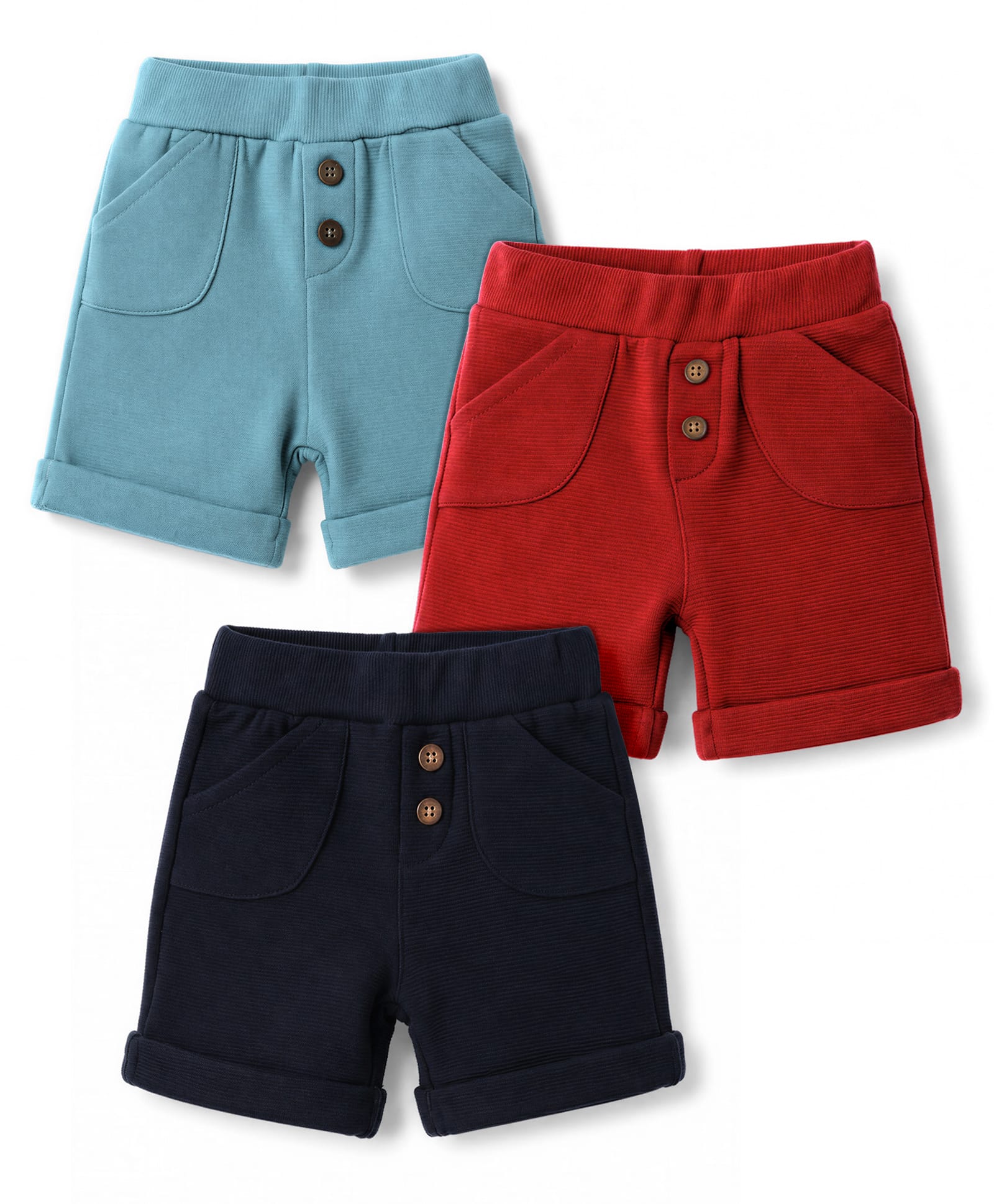 Zero Sinker Knit Above Knee Length Solid Shorts Pack Of 3 - Navy Blue Turquoise & Red-picture-17