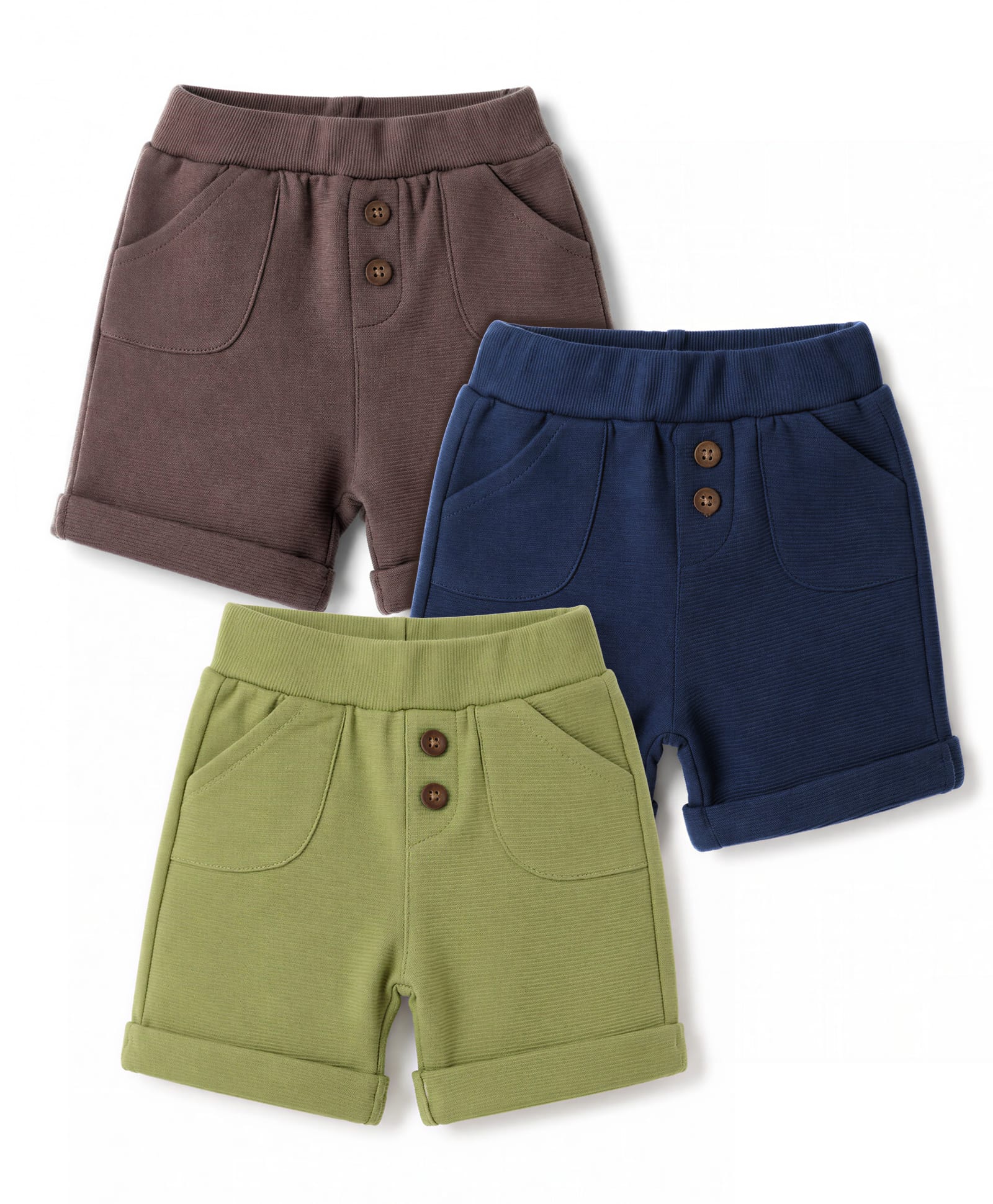 Zero Sinker Knit Above Knee Length Solid Shorts Pack Of 3 - Navy Blue Brown & Light Green-picture-17