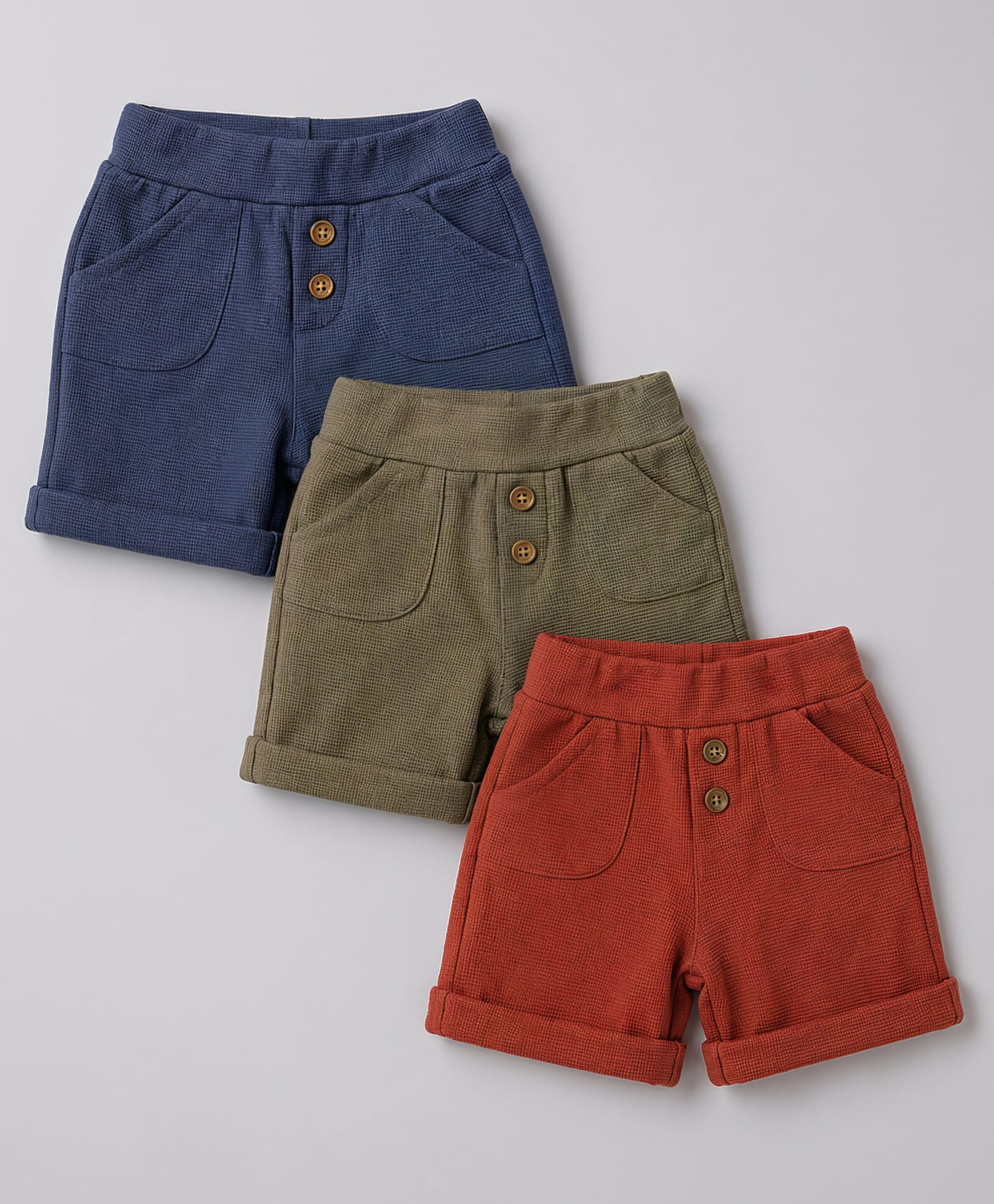Zero Sinker Knit Above Knee Length Solid Shorts Pack Of 3 - Navy Blue Red & Olive Green-picture-28