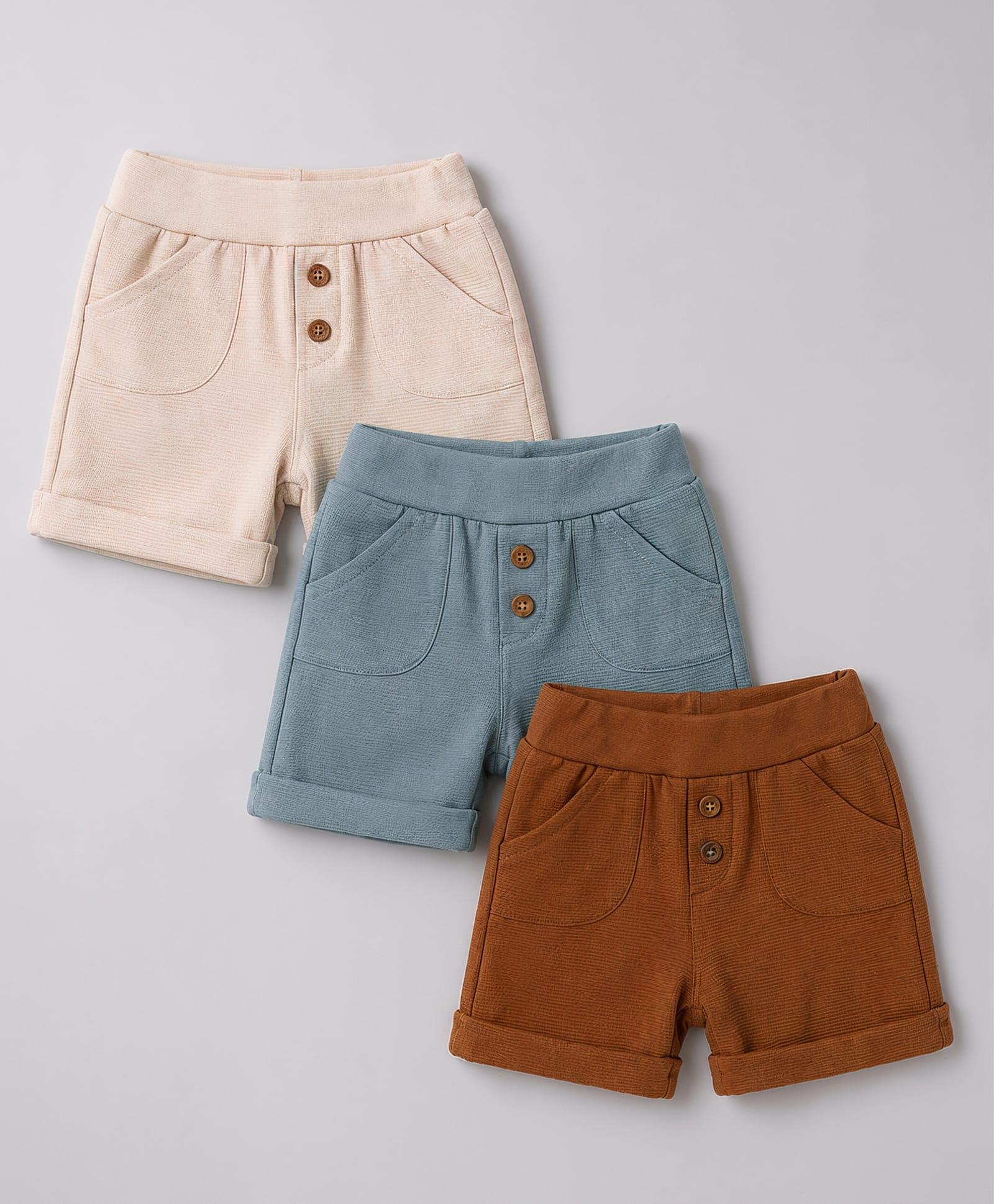 Zero Sinker Knit Above Knee Length Solid Shorts Pack Of 3 - White Brown & Light Blue-picture-26