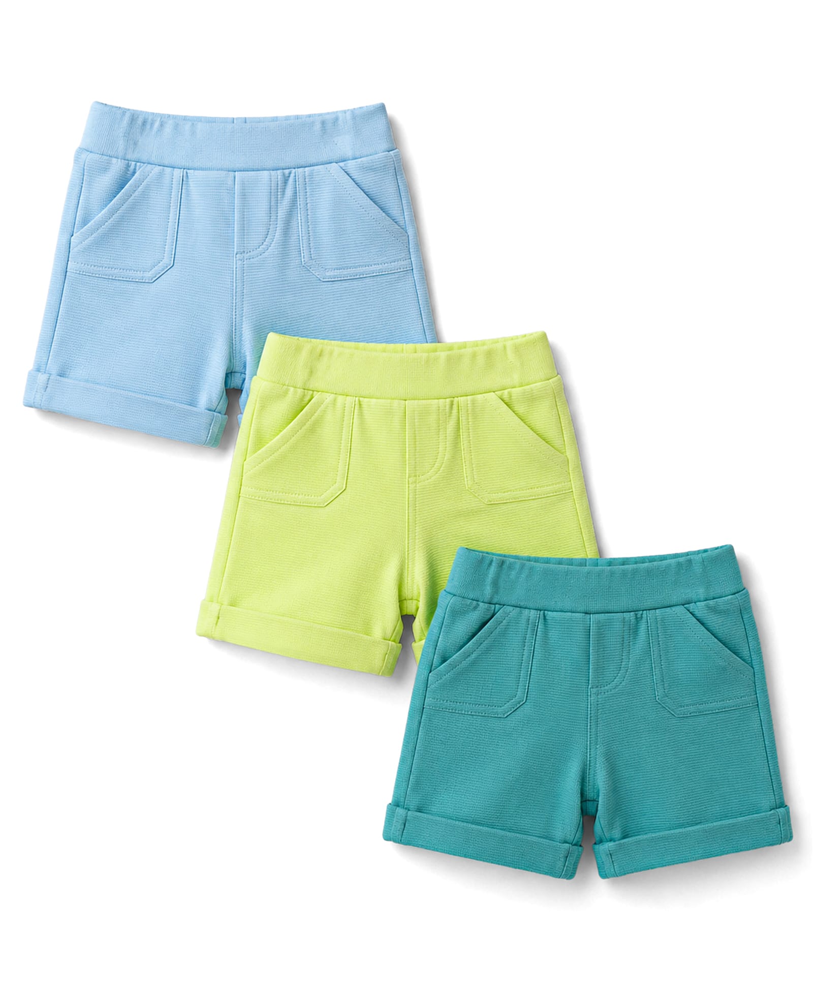 Zero Sinker Knit Above Knee Length Solid Shorts Pack Of 3 - Light Blue Neon Green & Turquoise-picture-34