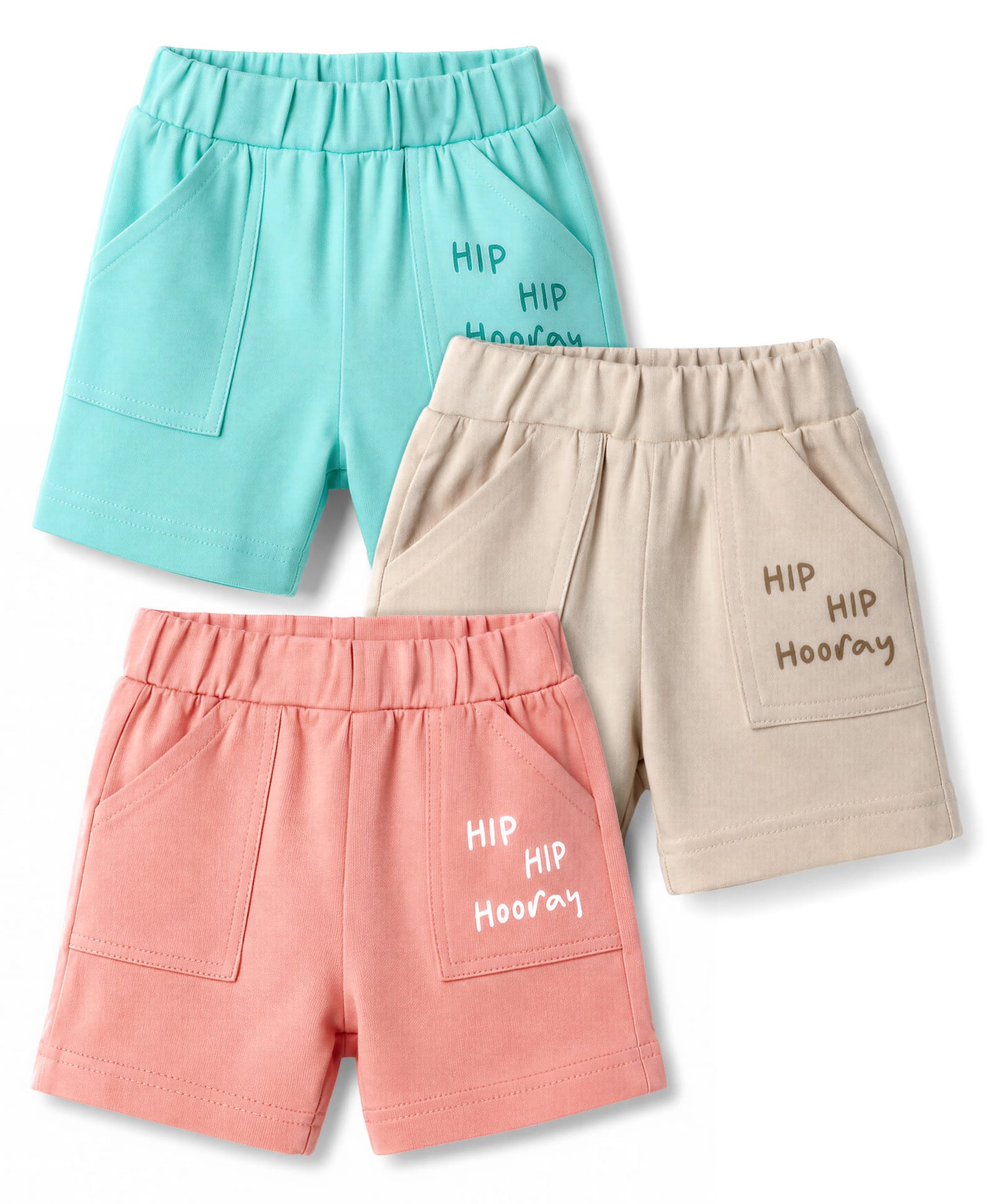Zero Sinker Knit Above Knee Length Text Printed Shorts Pack Of 3 - Peach Sea Green & Beige-picture-12