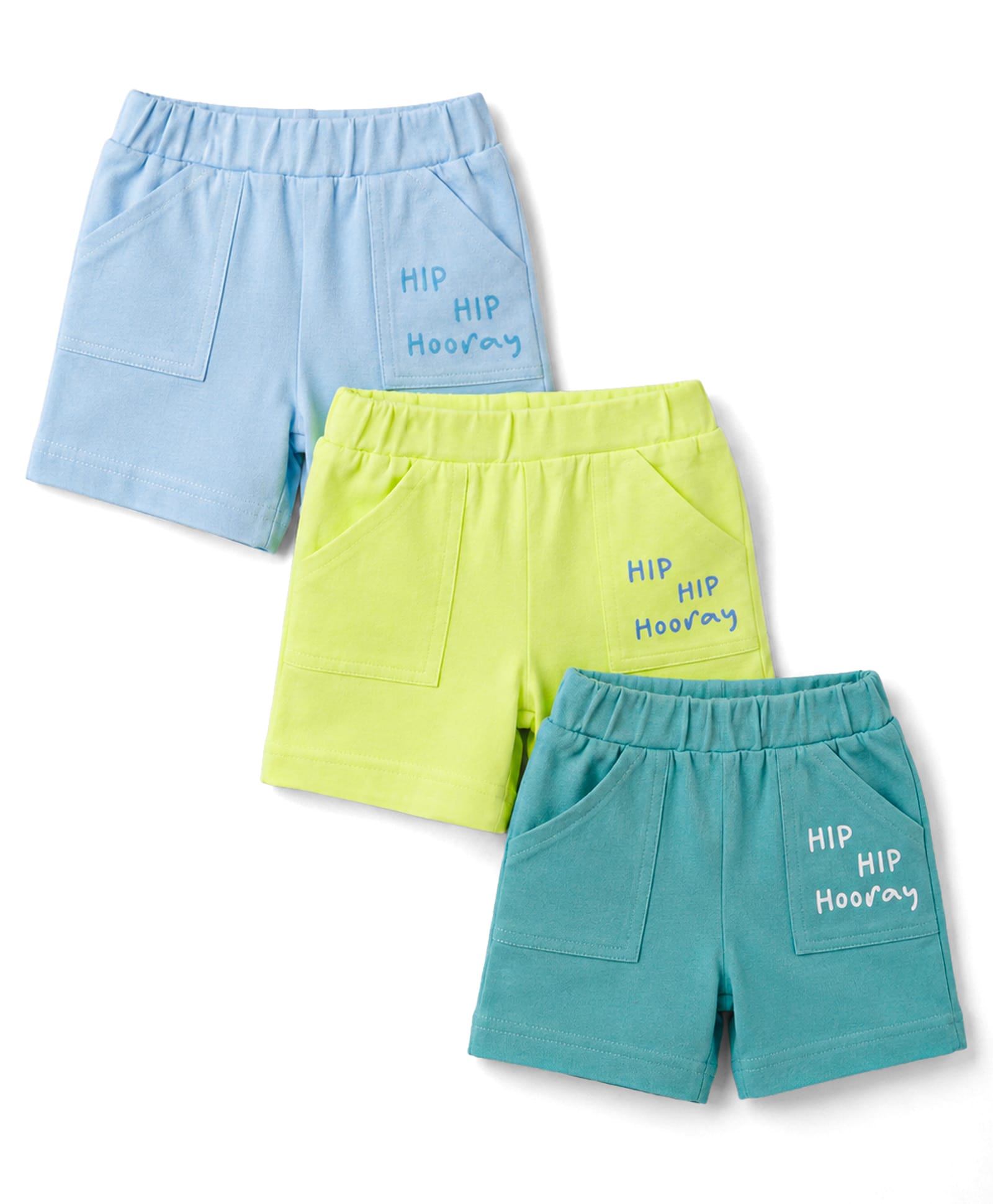 Zero Sinker Knit Above Knee Length Text Printed Shorts Pack Of 3 - Neon Green Light Blue & Turquoise-picture-19