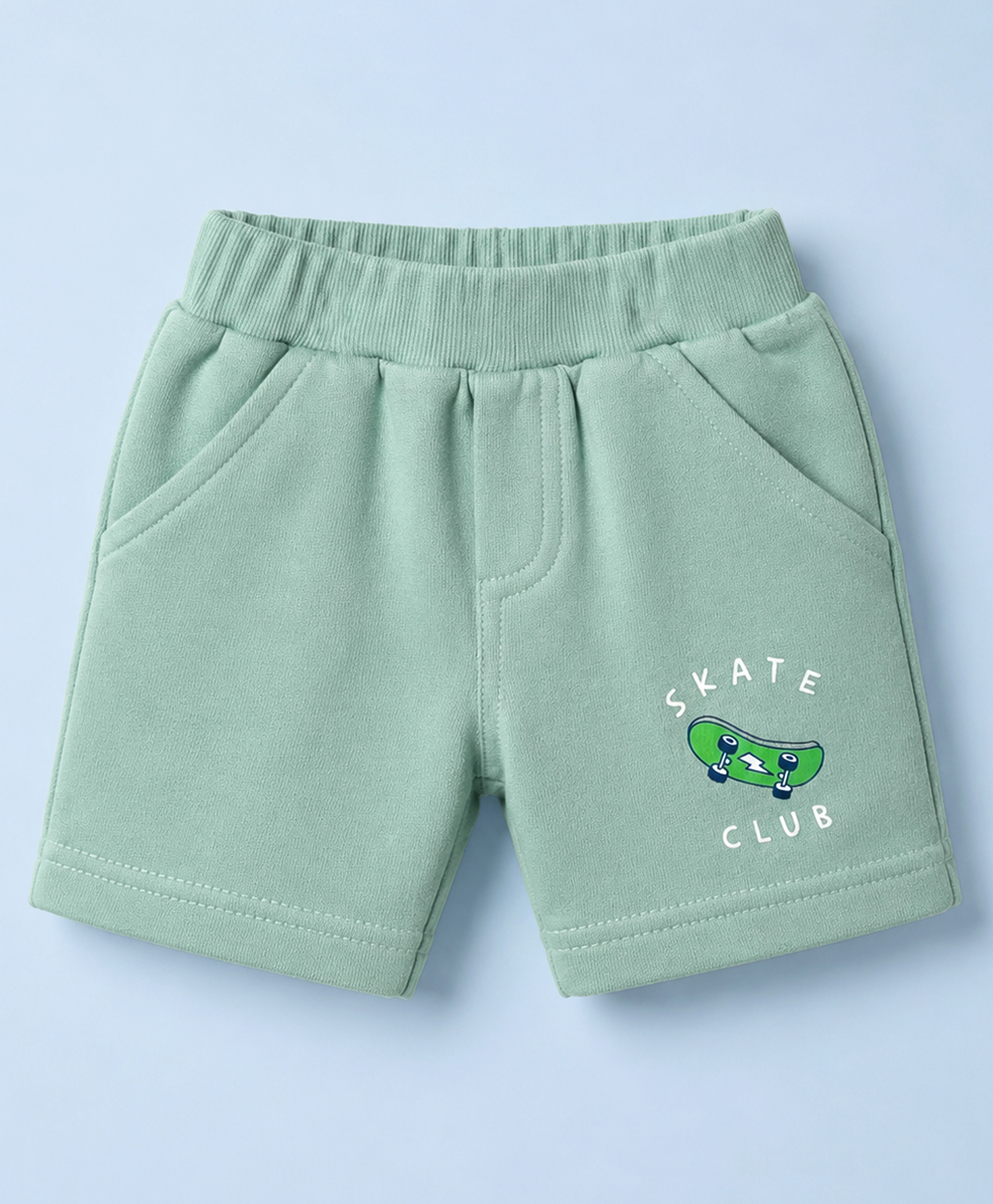 Zero Sinker Knit Above Knee Length Text & Skate Printed Shorts - Sea Green-picture-11